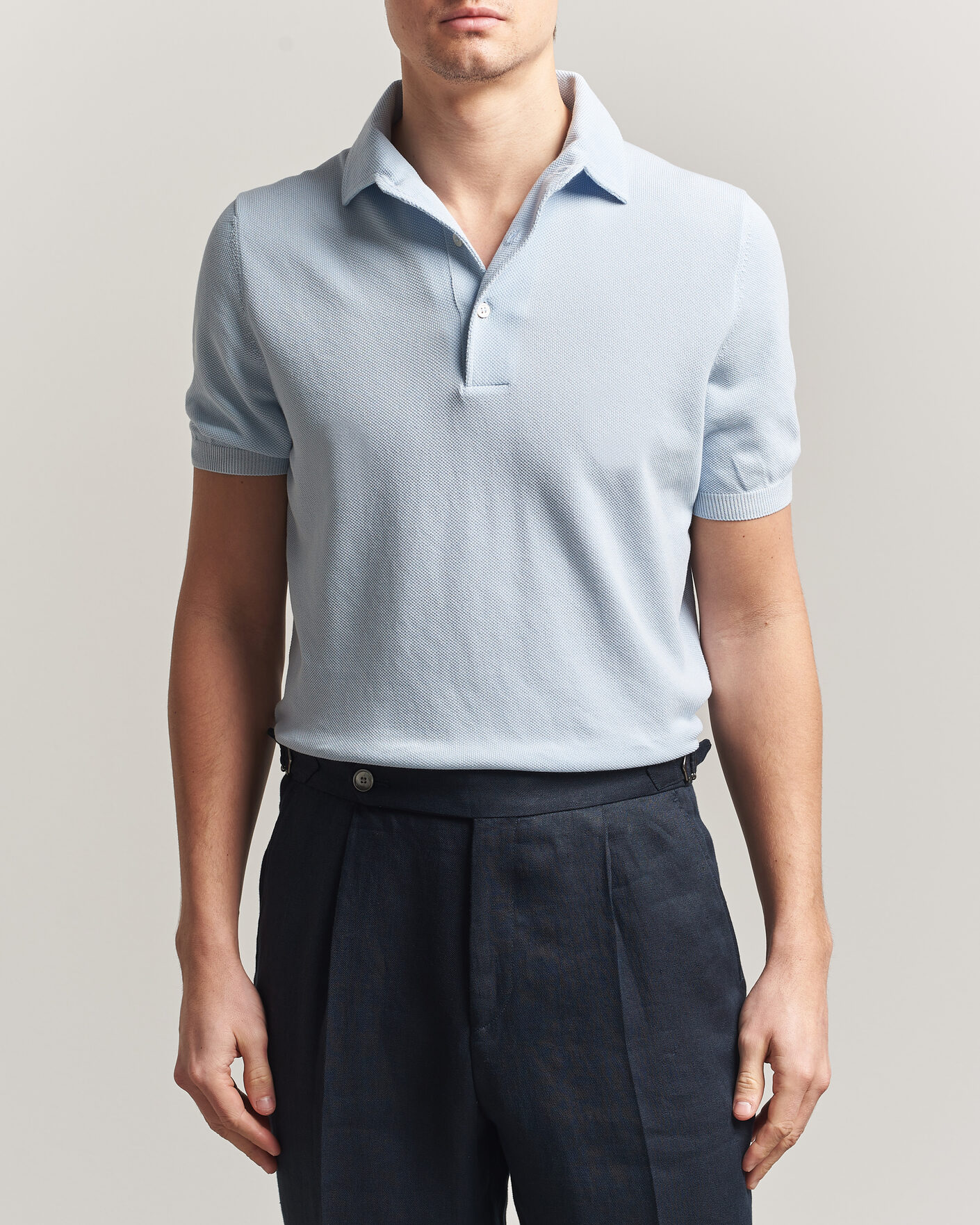 Heren | Polo's | Gran Sasso | Cotton Textured Knitted Polo Light Blue