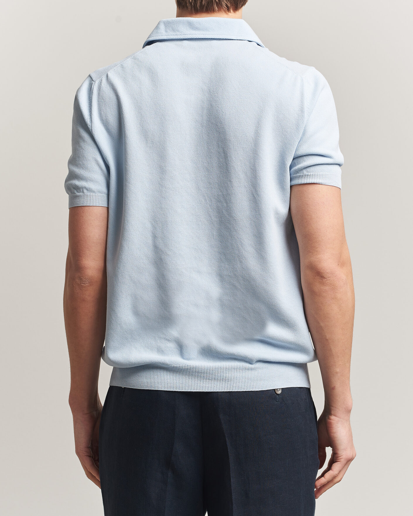 Heren | Polo's | Gran Sasso | Cotton Textured Knitted Polo Light Blue