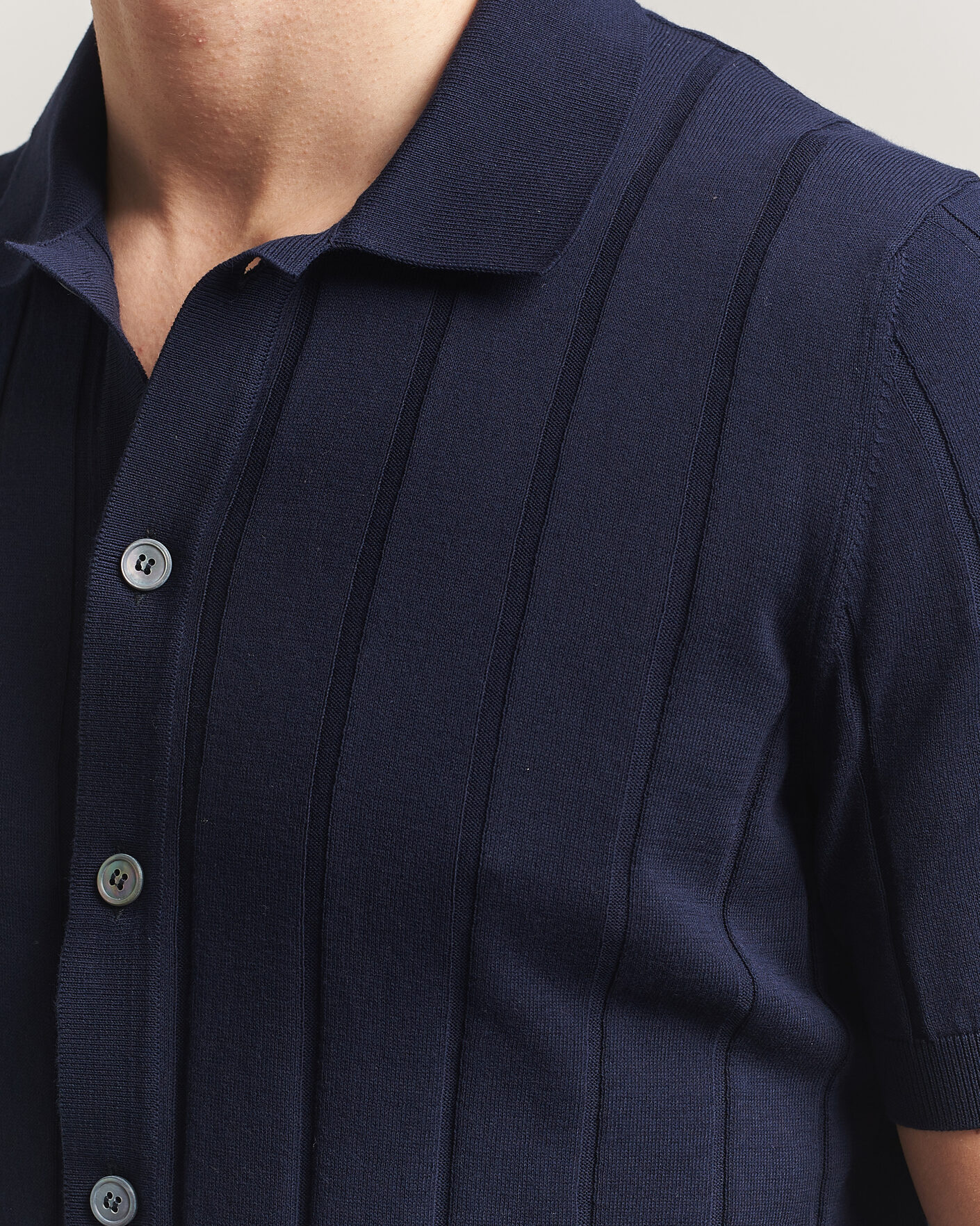 Homme | Chemises | Gran Sasso | Cotton Ribbed Knitted Resort Shirt Navy