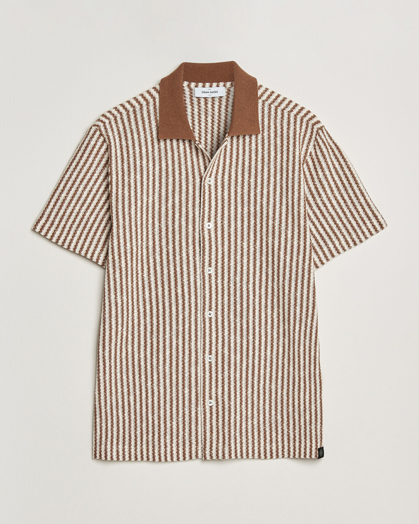Homme | Chemises | Gran Sasso | Cotton Knitted Striped Resort Shirt Brown/White