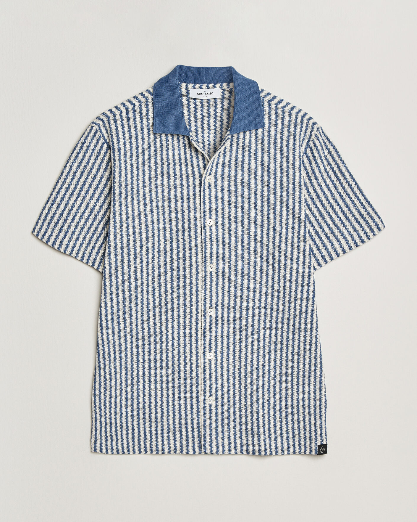 Heren | Overhemden | Gran Sasso | Cotton Knitted Striped Resort Shirt Blue/white