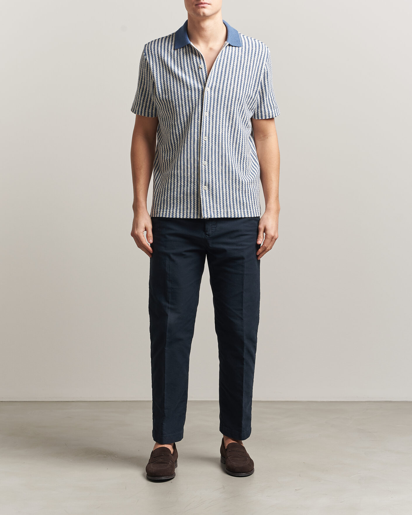 Homme | Chemises | Gran Sasso | Cotton Knitted Striped Resort Shirt Blue/white