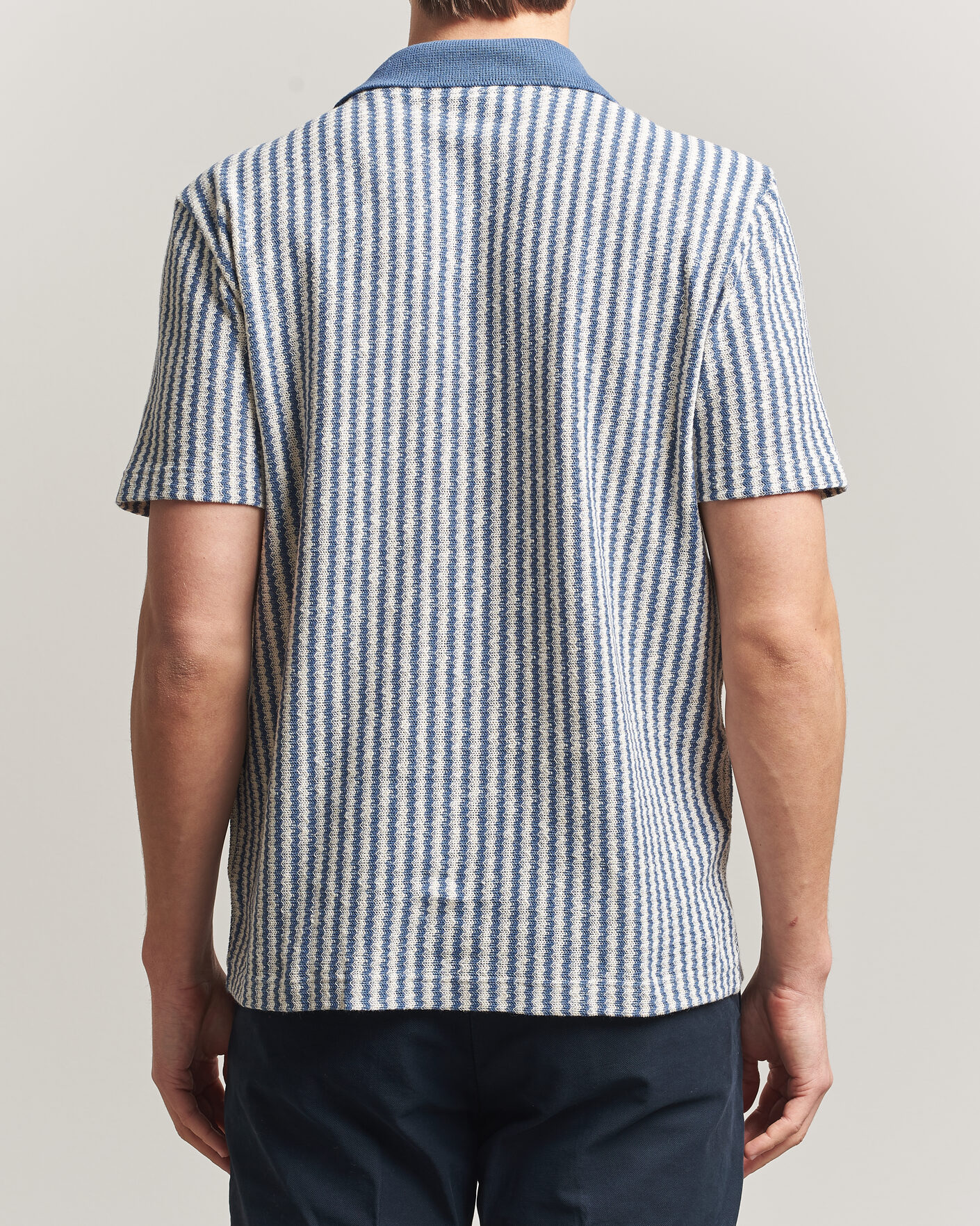 Heren | Overhemden | Gran Sasso | Cotton Knitted Striped Resort Shirt Blue/white