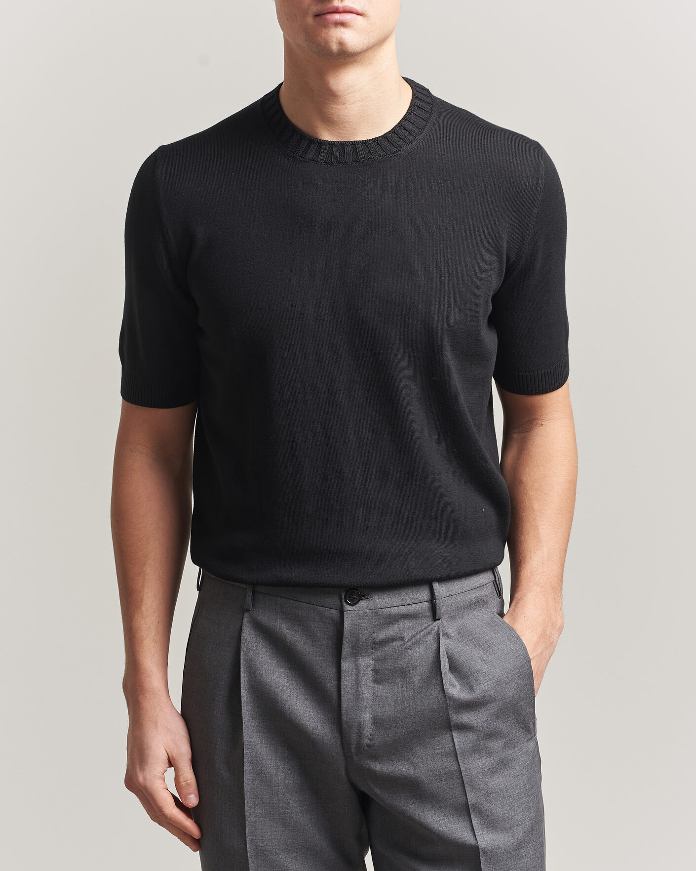 Homme | T-shirts | Gran Sasso | Cotton Heavy Knitted Crew Neck T-Shirt Black