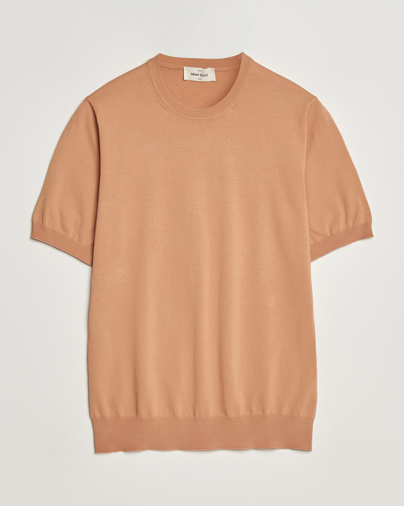Homme | T-shirts | Gran Sasso | Cotton Knitted Crew Neck T-Shirt Apricot Orange Melange