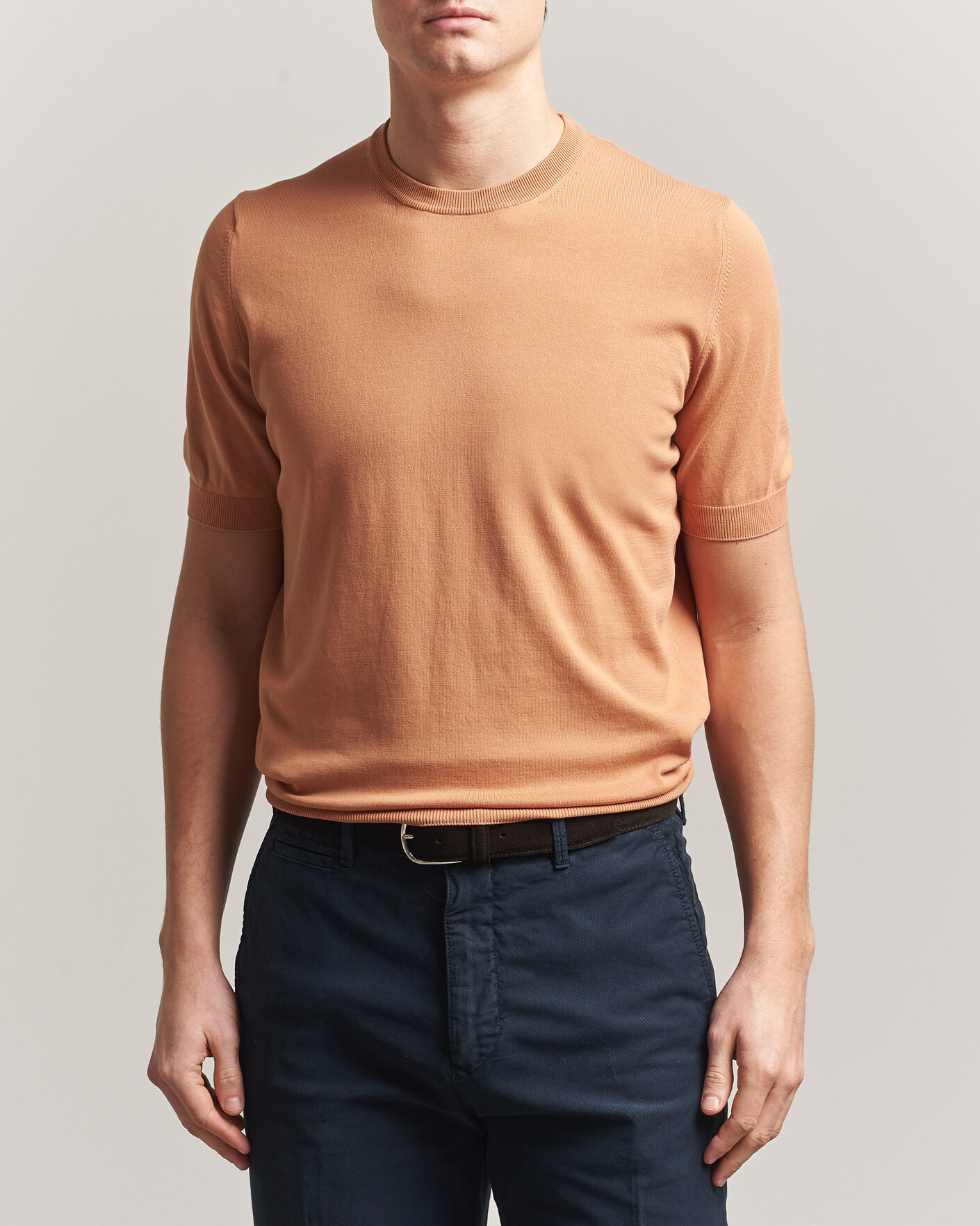 Heren | T-shirts | Gran Sasso | Cotton Knitted Crew Neck T-Shirt Apricot Orange Melange