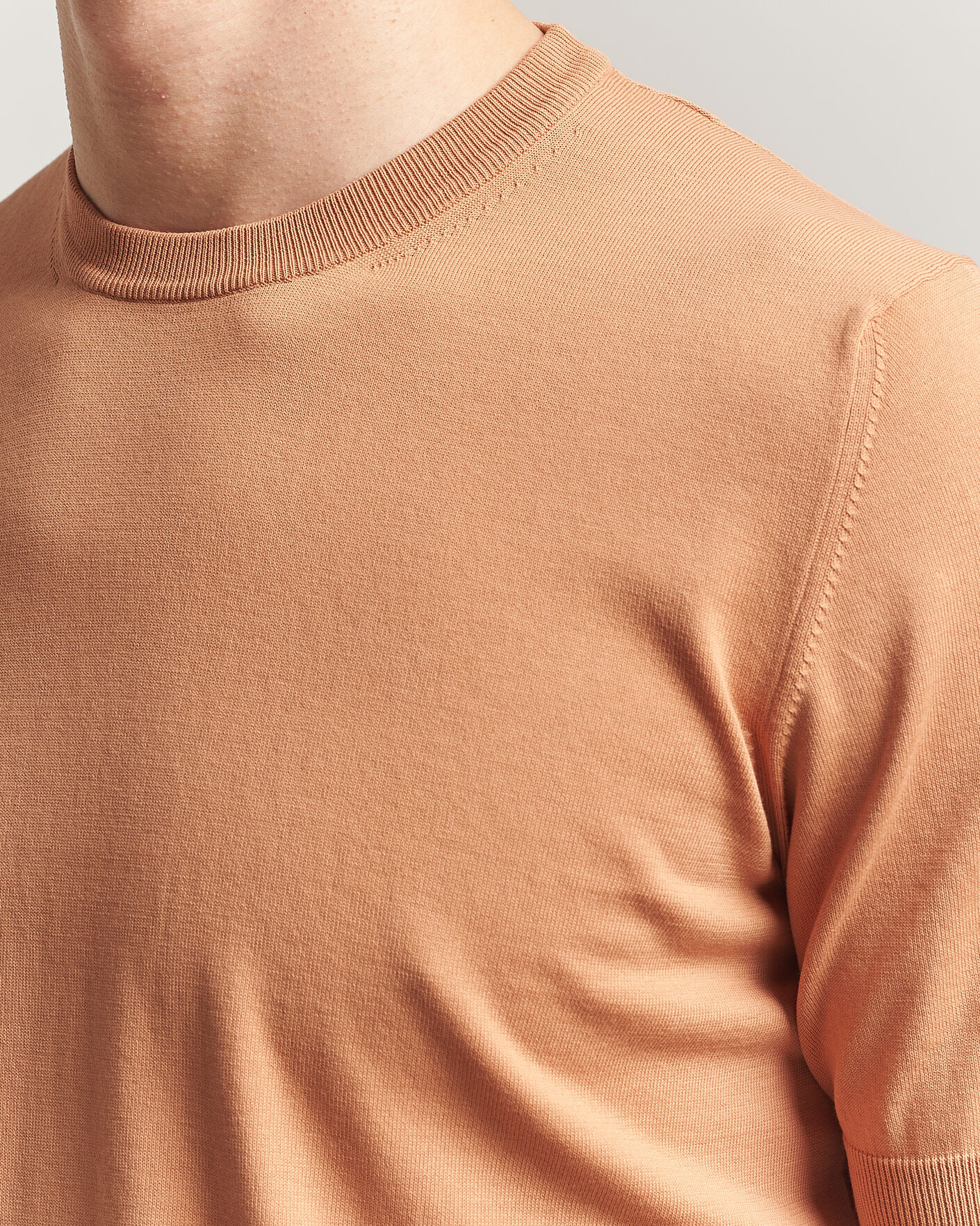 Heren | T-shirts | Gran Sasso | Cotton Knitted Crew Neck T-Shirt Apricot Orange Melange