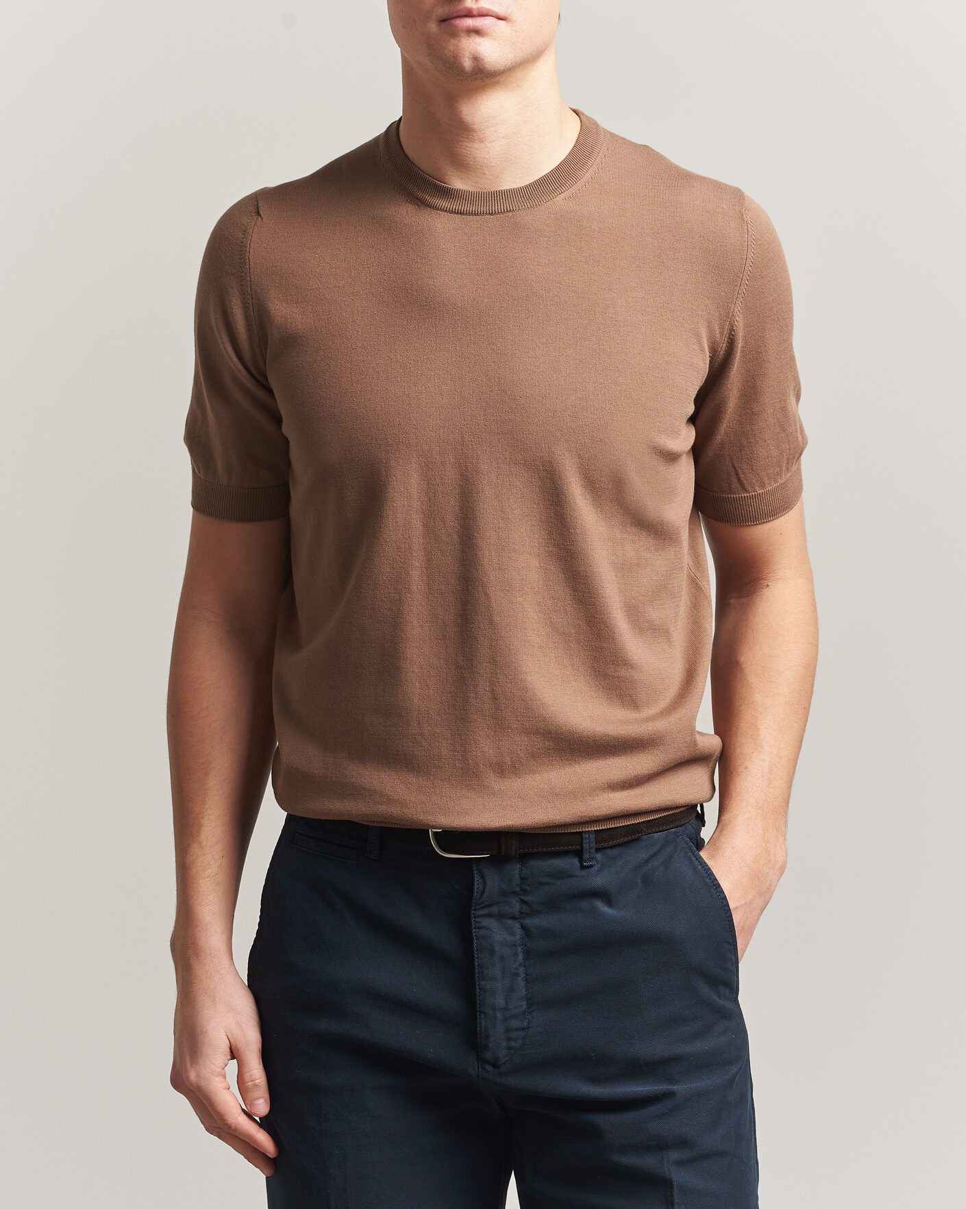 Heren | T-shirts | Gran Sasso | Cotton Knitted Crew Neck T-Shirt Brown