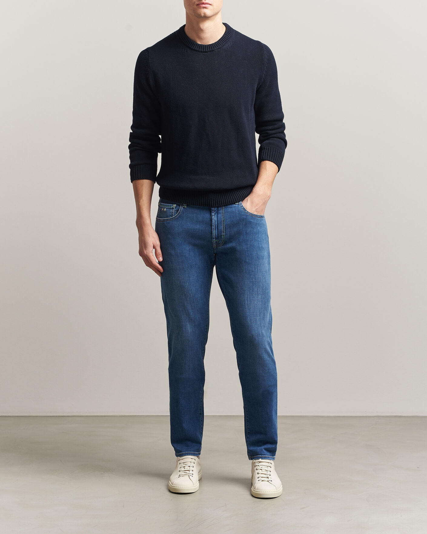 Homme | Pantalons | Tramarossa | Michelangelo Contrast Seam Stretch Jeans Mid Blue