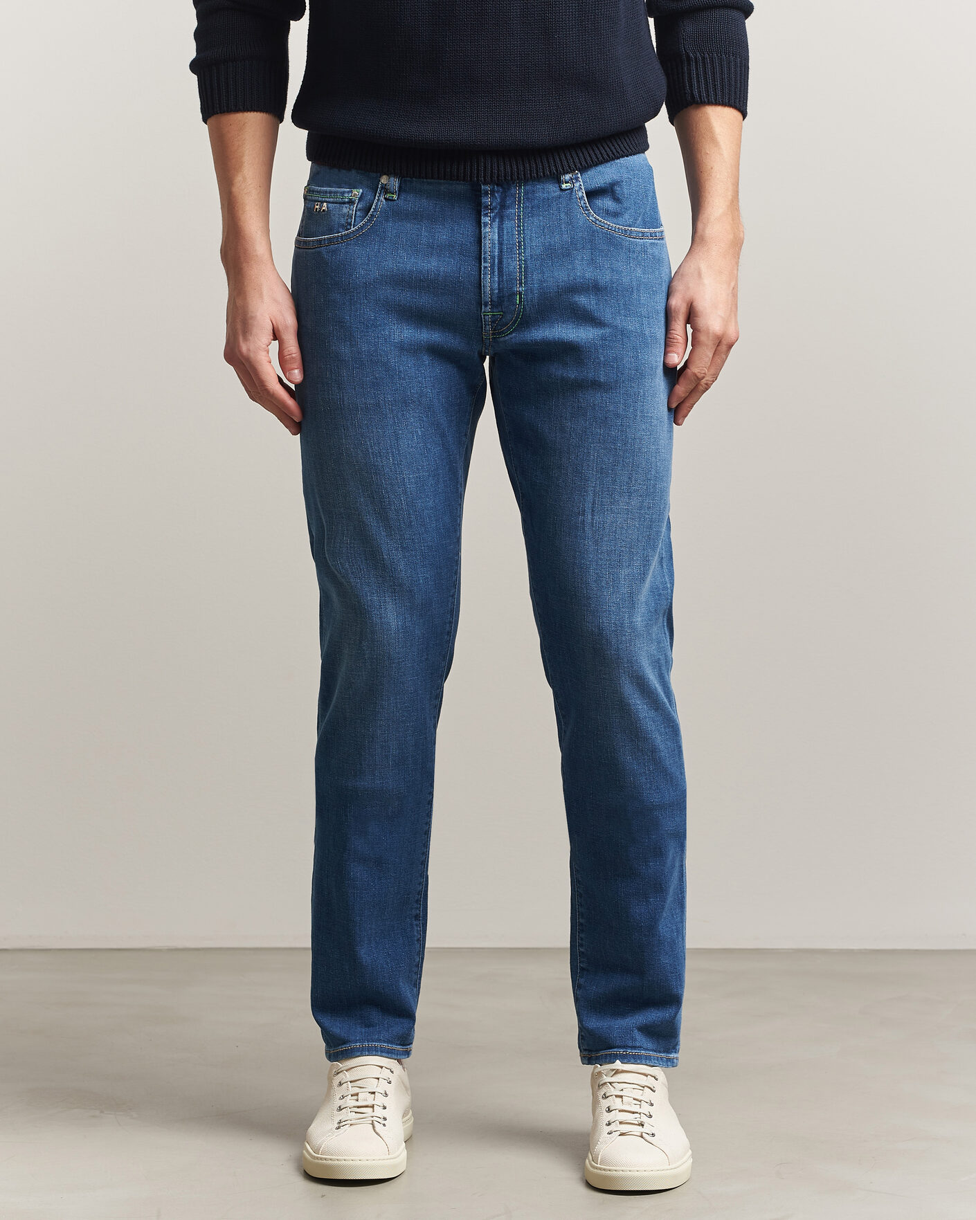 Homme | Pantalons | Tramarossa | Michelangelo Contrast Seam Stretch Jeans Mid Blue