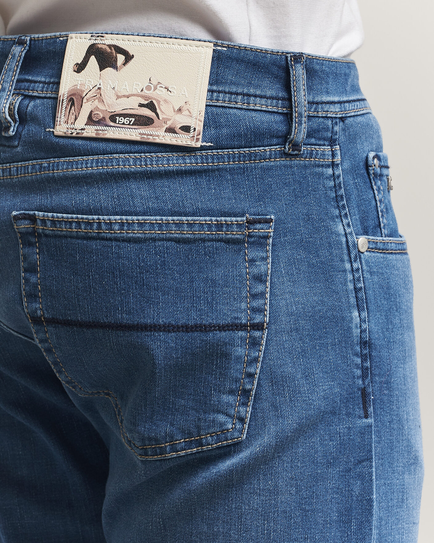 Homme | Jeans | Tramarossa | Michelangelo Contrast Seam Stretch Jeans Mid Blue