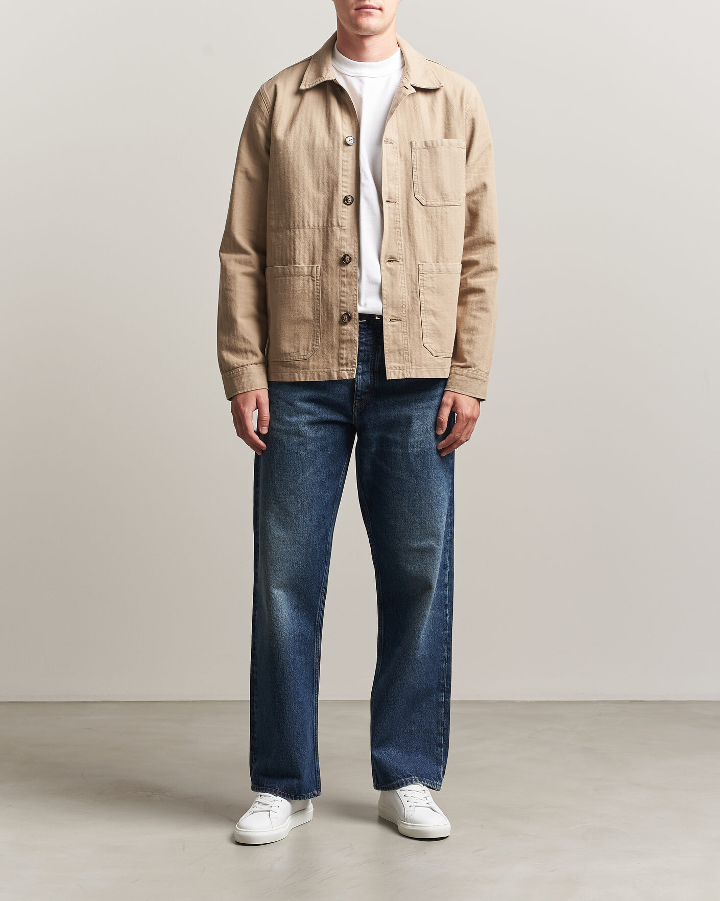 Heren | Overhemden | A Day's March | Original Herringbone Overshirt Desert Taupe
