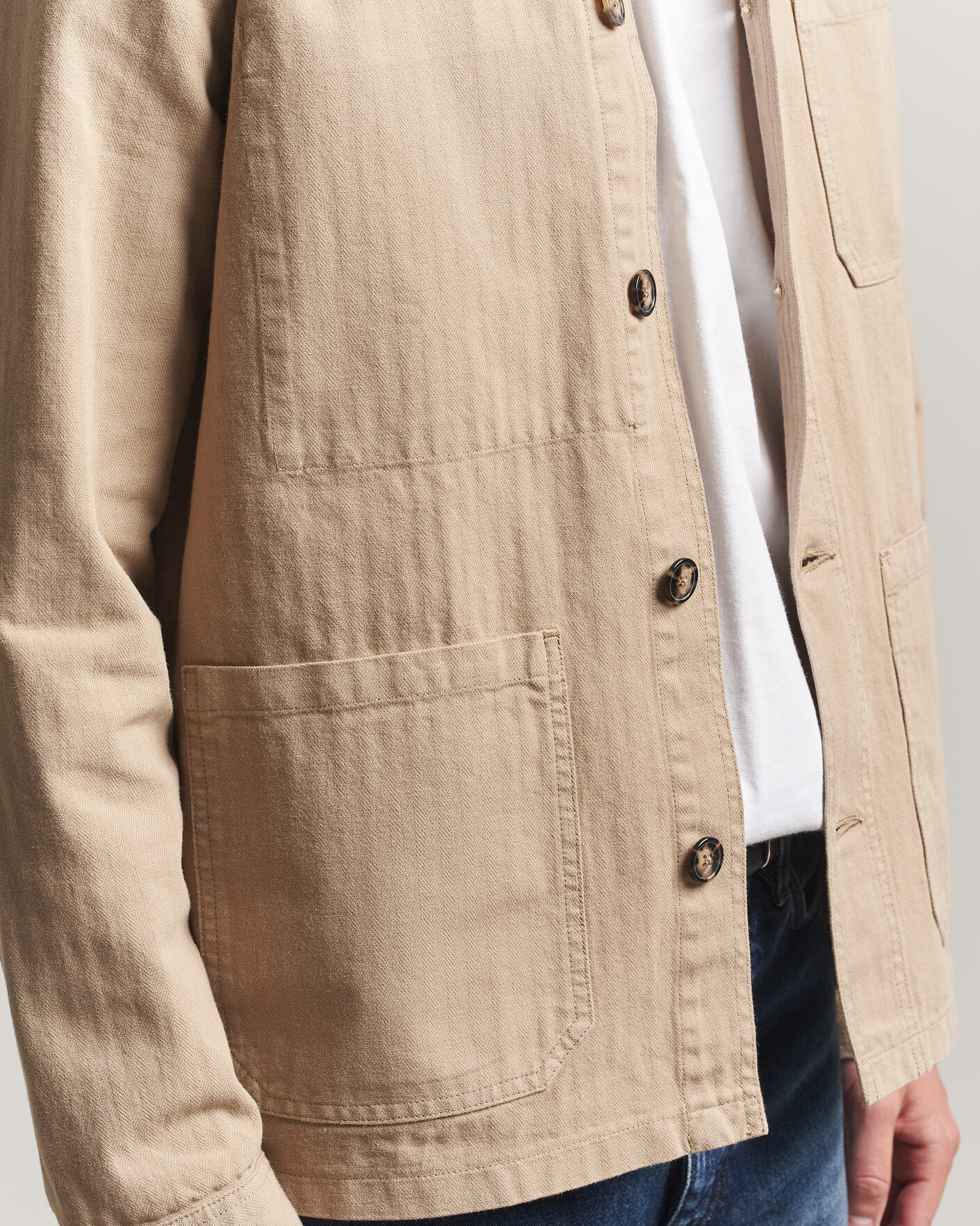 Heren | Overhemden | A Day's March | Original Herringbone Overshirt Desert Taupe