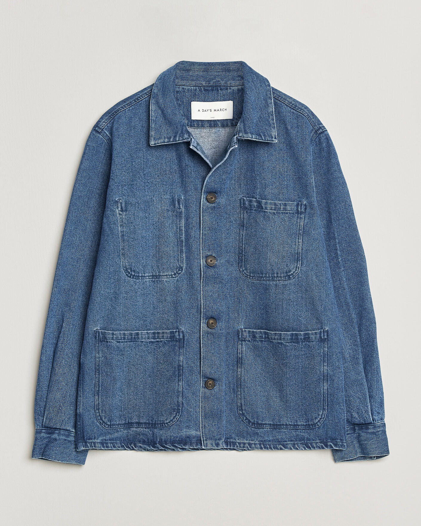 Heren | Overhemden | A Day's March | Algot Denim Overshirt Washed Blue