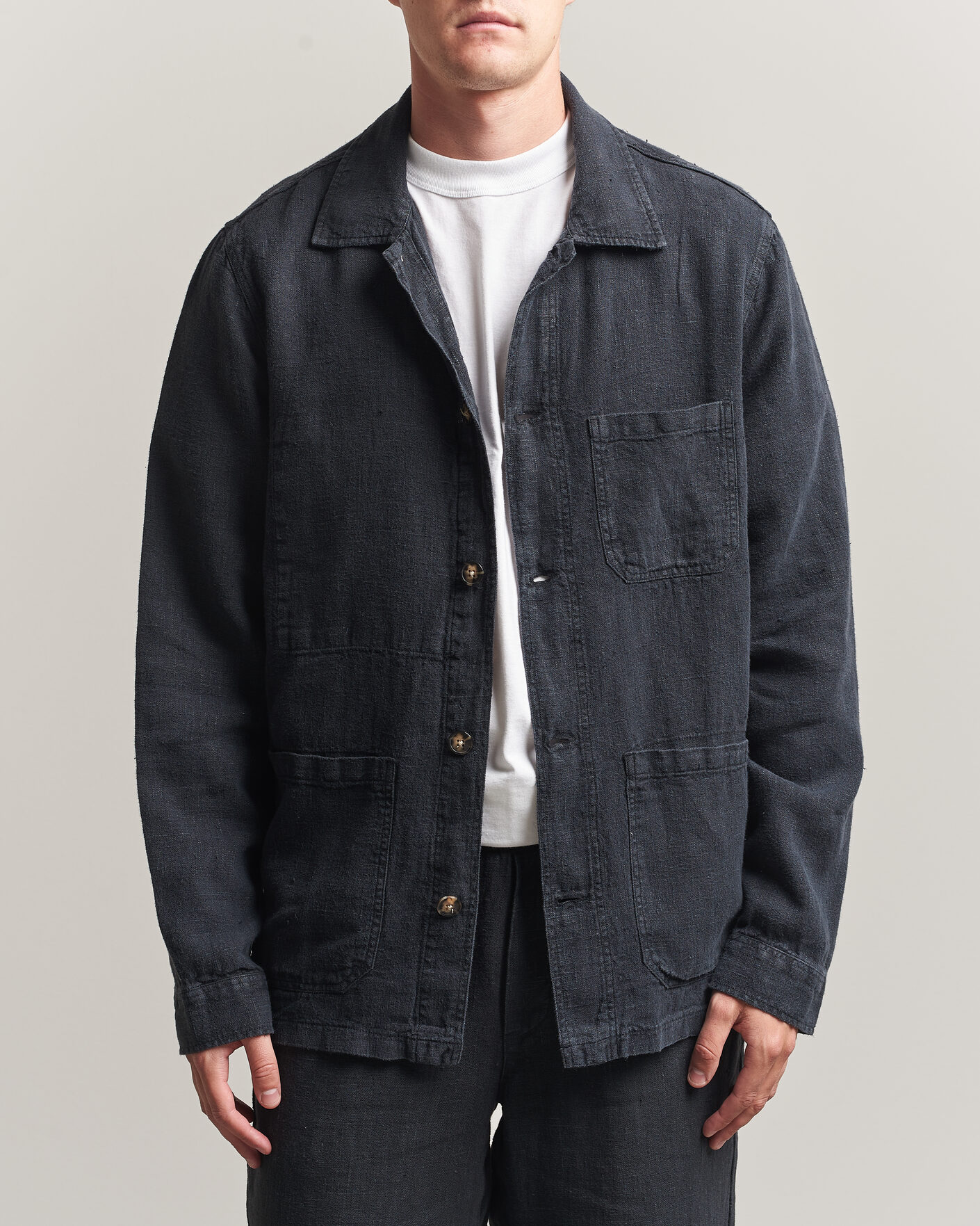 Homme | Chemises | A Day's March | Original Linen Overshirt Black