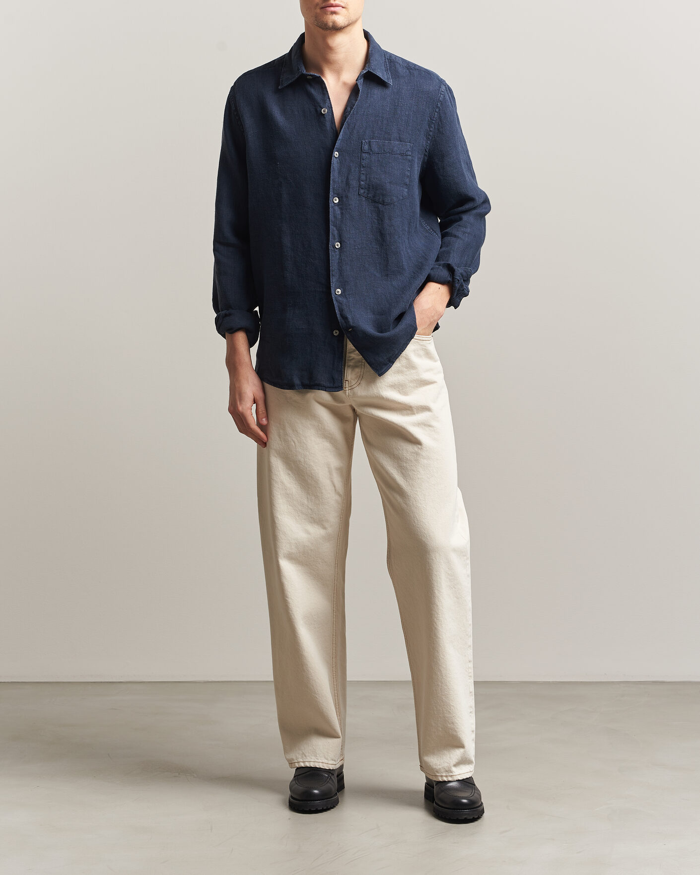 Heren | Overhemden | A Day's March | Daintree Linen Shirt Navy