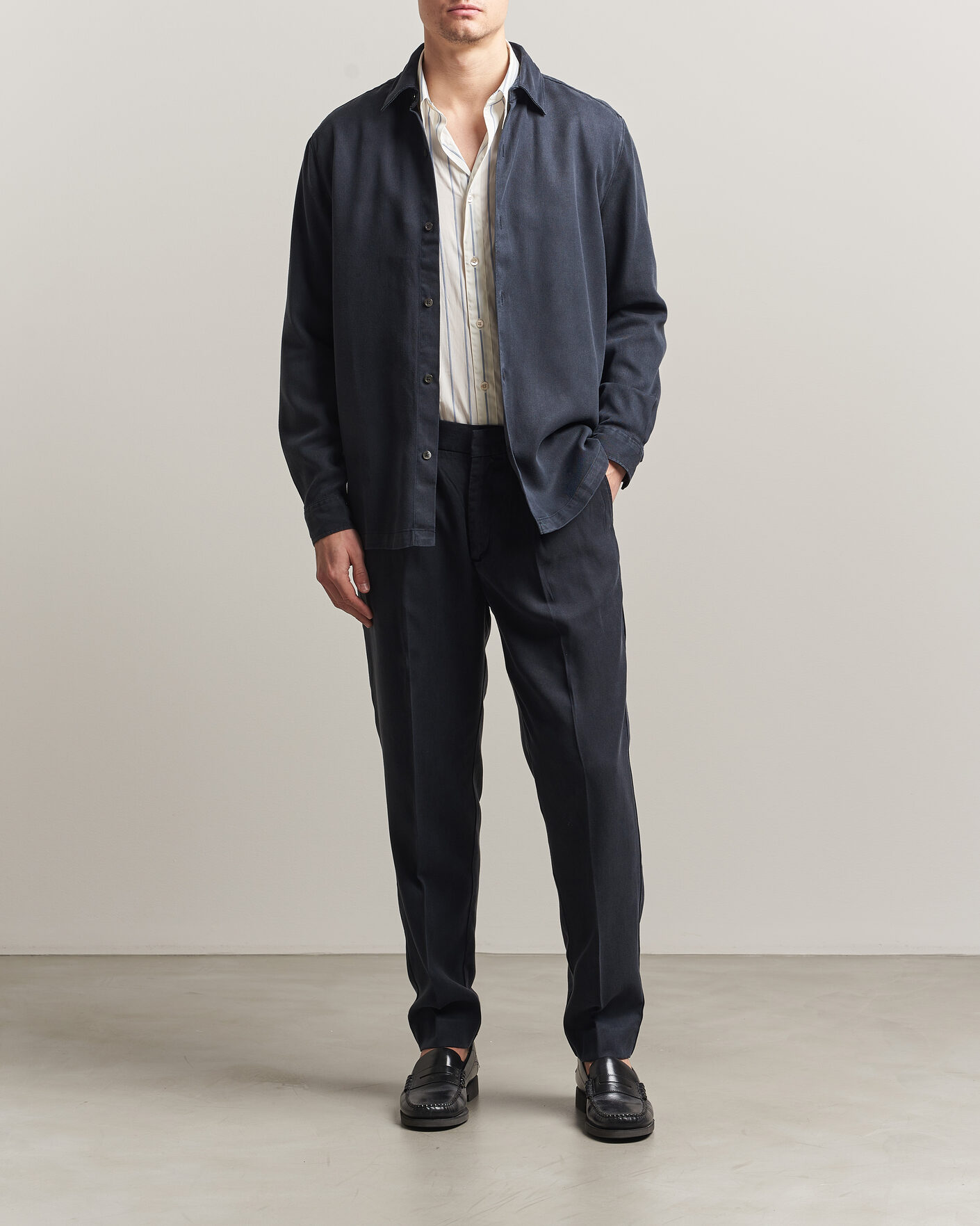 Heren | Overhemden | A Day's March | Clean Cut Lyocell Shirt Navy