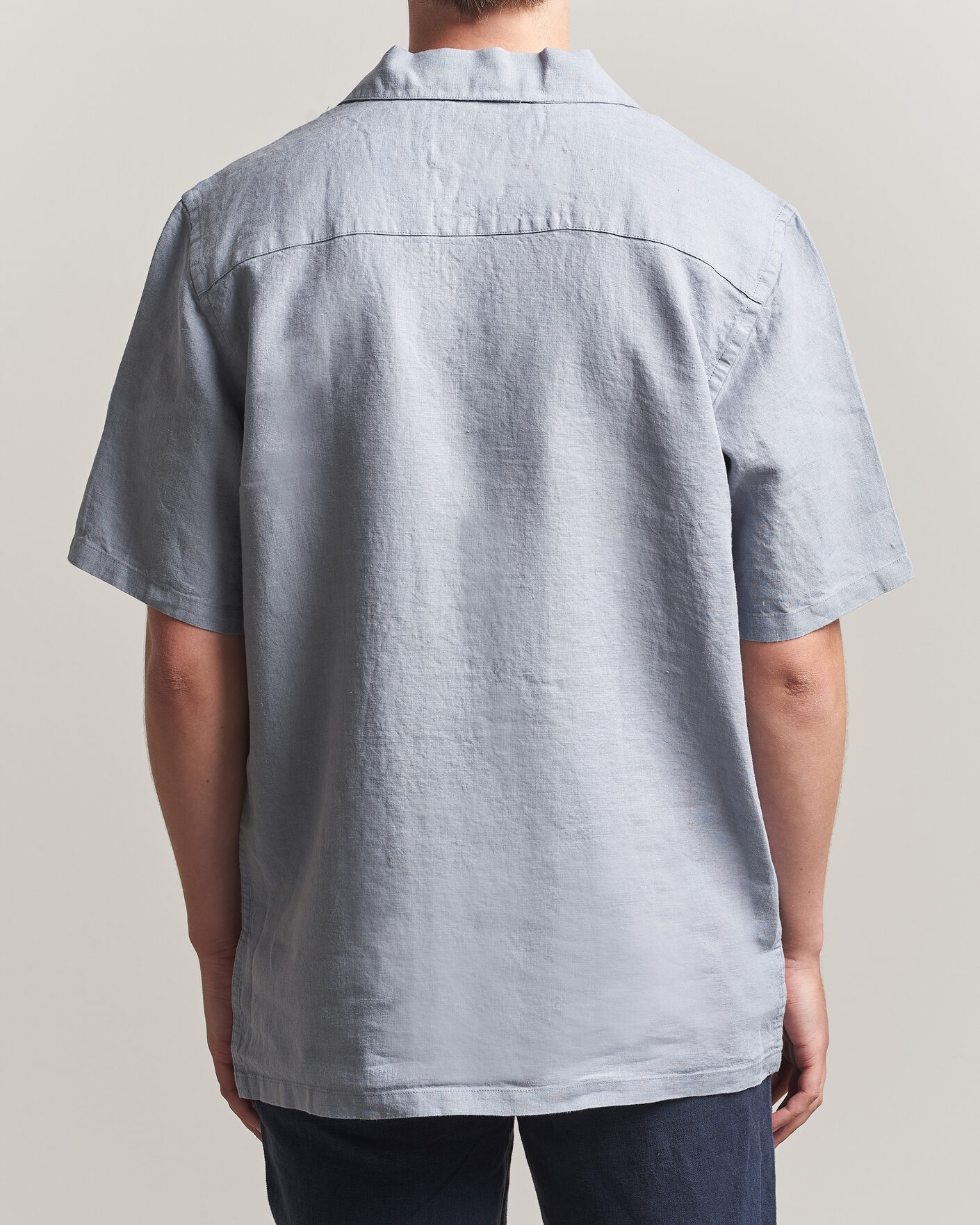 Heren | Overhemden | A Day's March | Yamu Linen Short Sleeve Shirt Rock Blue