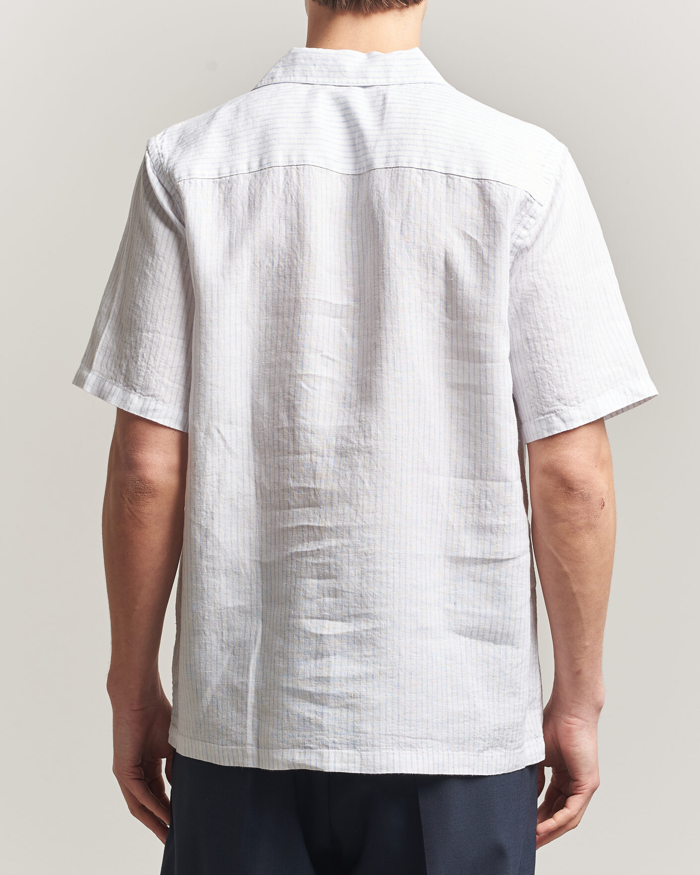 Heren | Overhemden | A Day's March | Yamu Striped Linen Short Sleeve Shirt White