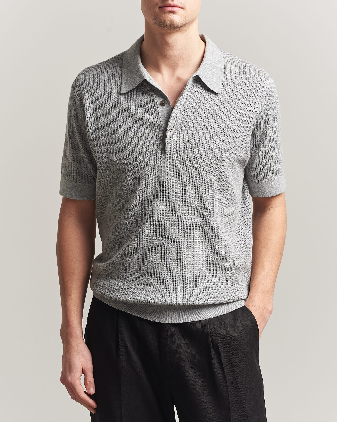 Heren | Polo's | A Day's March | Aspen Structured Knitted Polo Grey