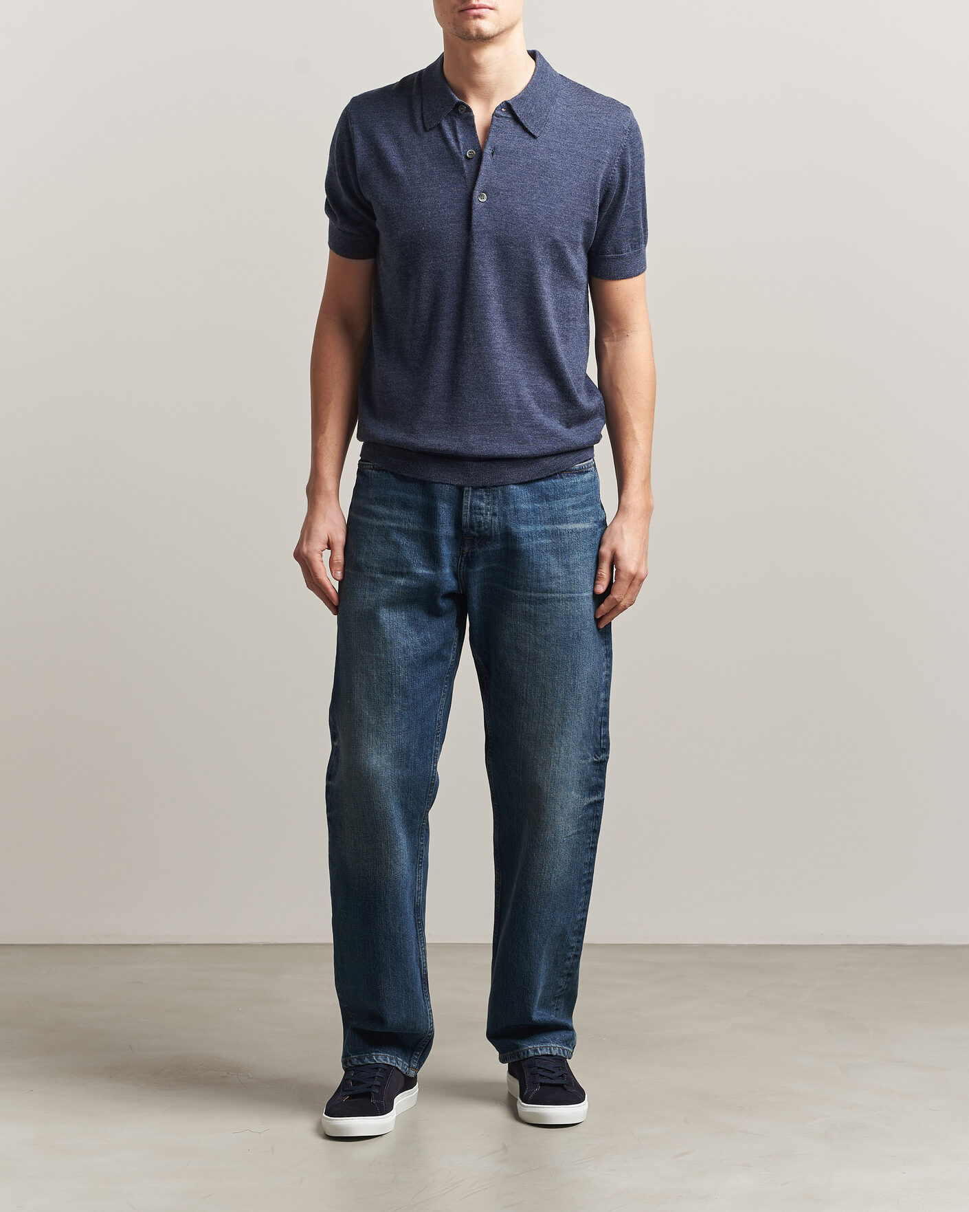 Homme | Polos | A Day's March | Rosehall Knitted Polo Storm Blue