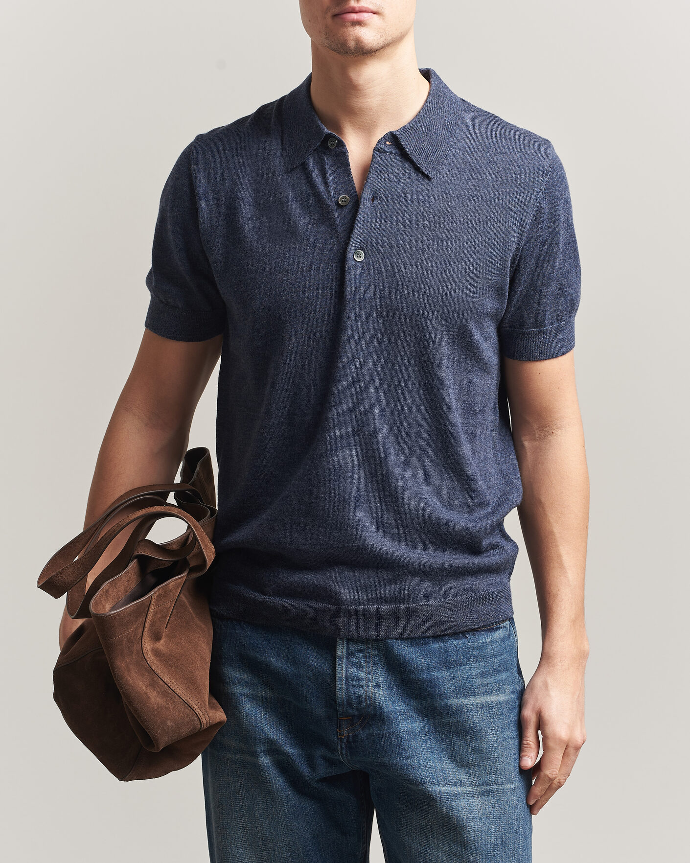Homme | Polos | A Day's March | Rosehall Knitted Polo Storm Blue