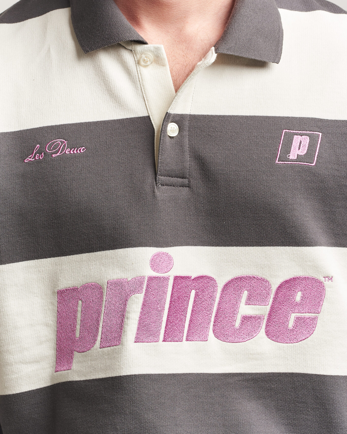 Heren | Truien | LES DEUX | Prince Striped Long Sleeve Polo Raven Gray