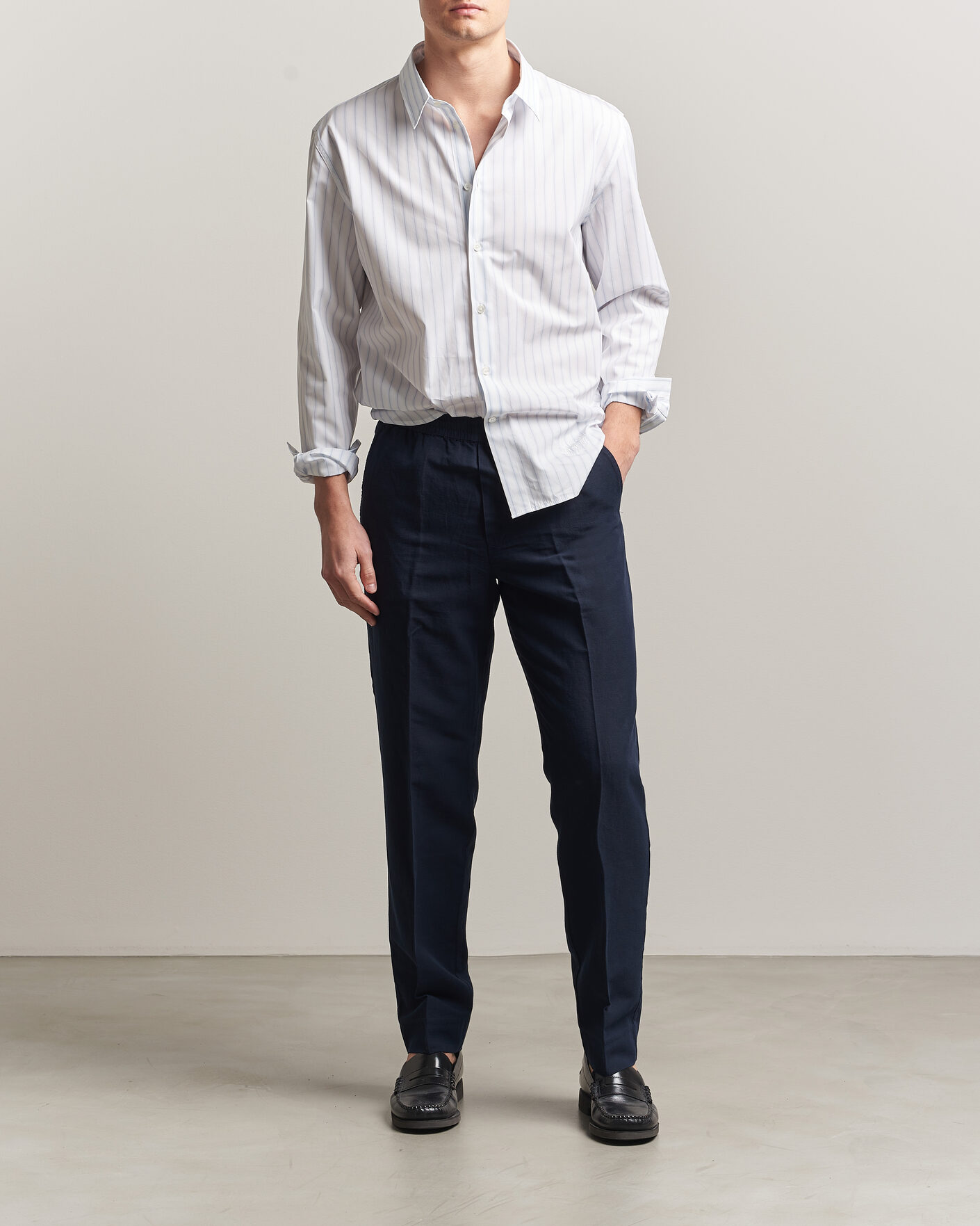 Heren | Broeken | Filippa K | Theo Relaxed Linen/Cotton Drawstring Trousers Navy