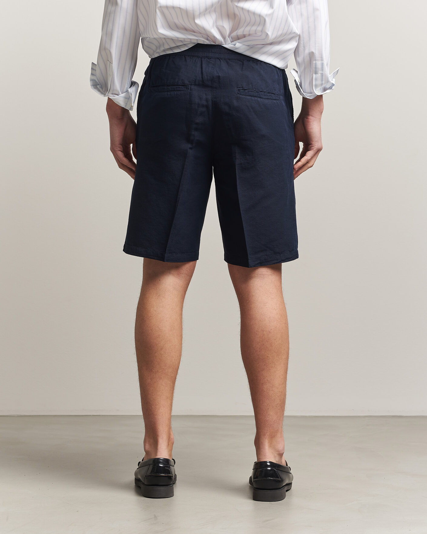 Heren | Korte broek | Filippa K | Theo Relaxed Linen/Cotton Drawstring Shorts Navy
