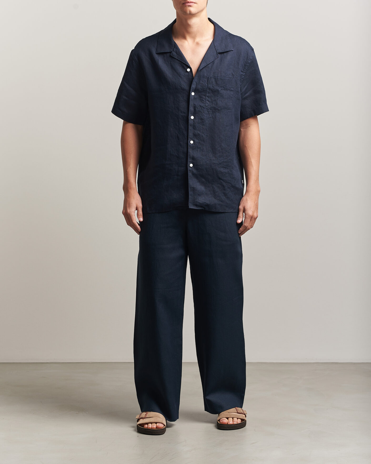 Homme | Chemises | J.Lindeberg | Elio Linen Short Sleeve Shirt Navy