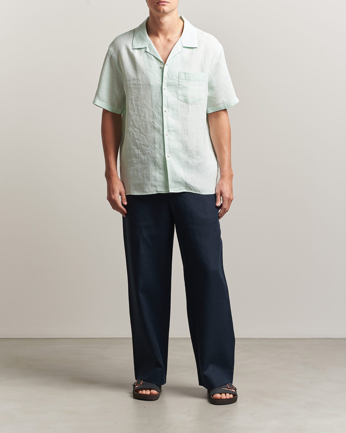 Homme | Chemises | J.Lindeberg | Elio Linen Short Sleeve Shirt Bay Green