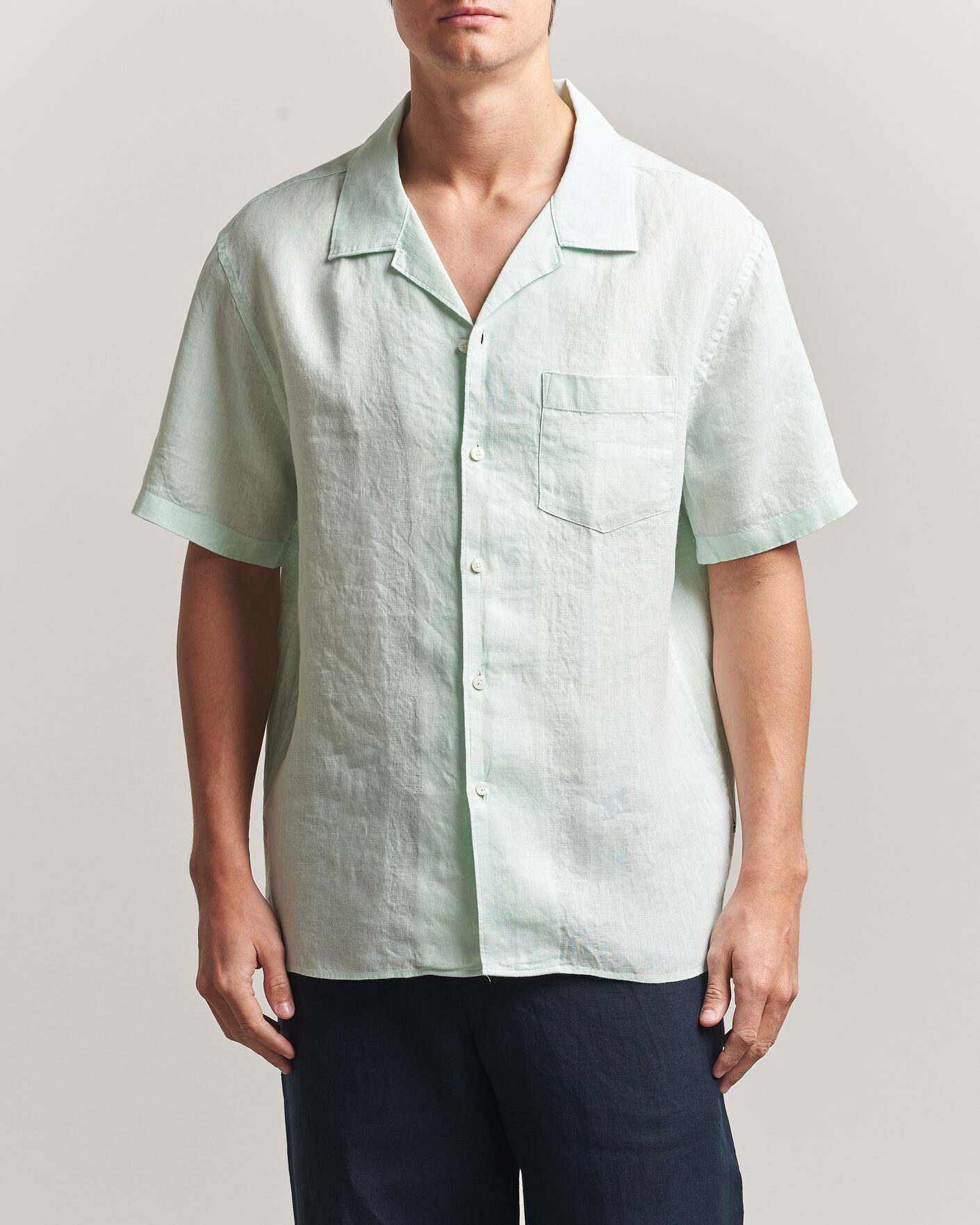 Homme | Chemises | J.Lindeberg | Elio Linen Short Sleeve Shirt Bay Green