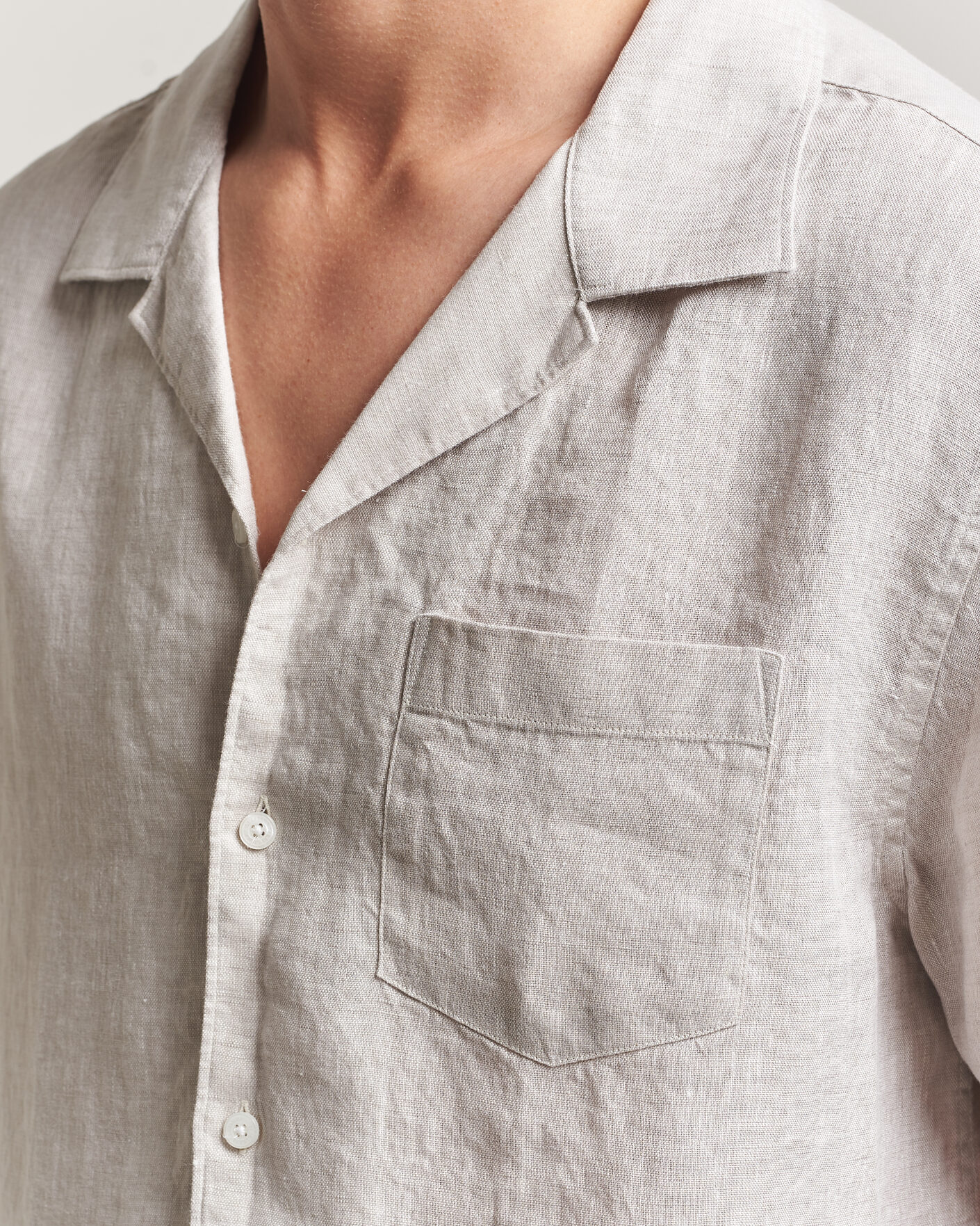 Homme | Chemises | J.Lindeberg | Elio Linen Short Sleeve Shirt Moonbeam