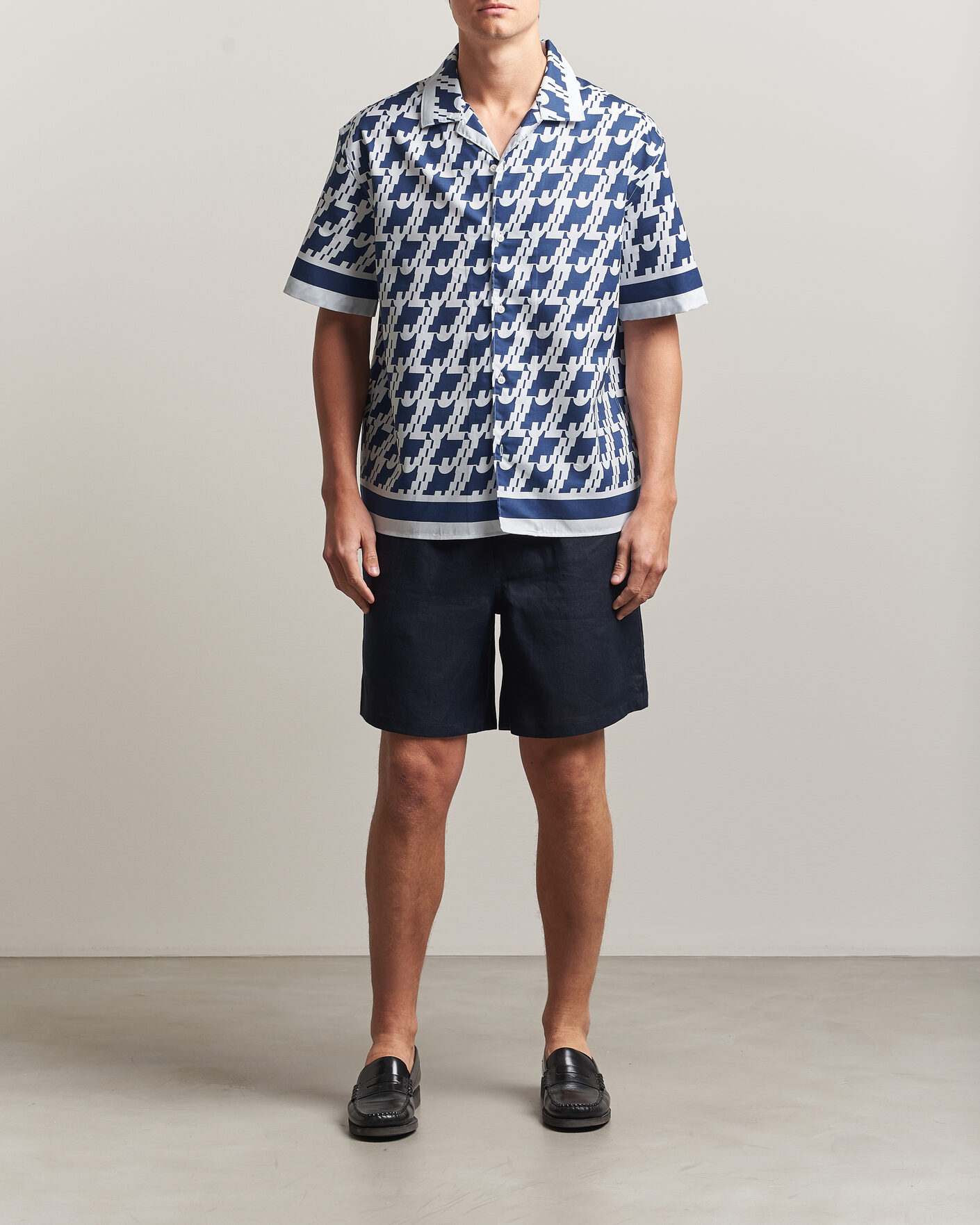 Homme | Chemises | J.Lindeberg | Ellis Border Printed Resort Shirt Estate Blue