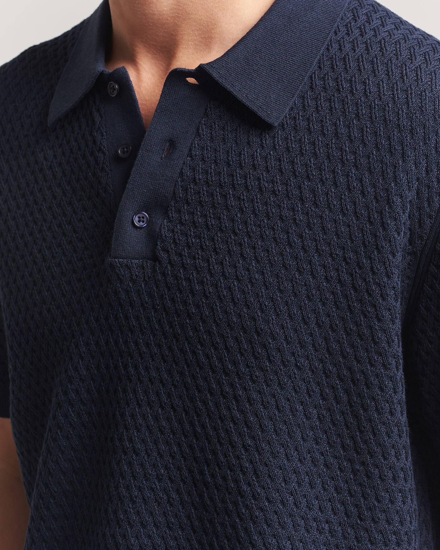 Homme | Polos | J.Lindeberg | Jacques Structured Knitted Polo Navy