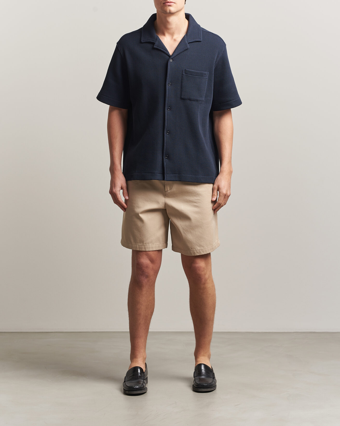 Heren | Overhemden | J.Lindeberg | Theron Waffle Resort Shirt Navy