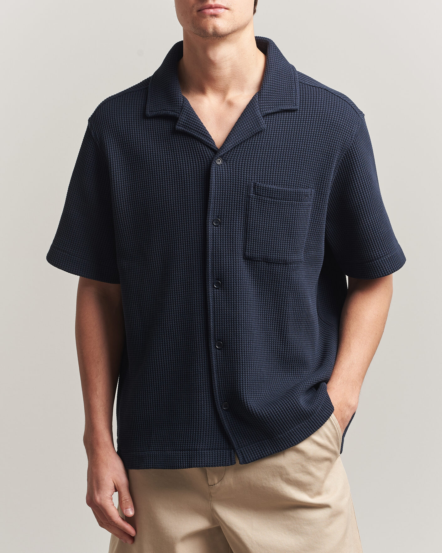 Heren | Overhemden | J.Lindeberg | Theron Waffle Resort Shirt Navy