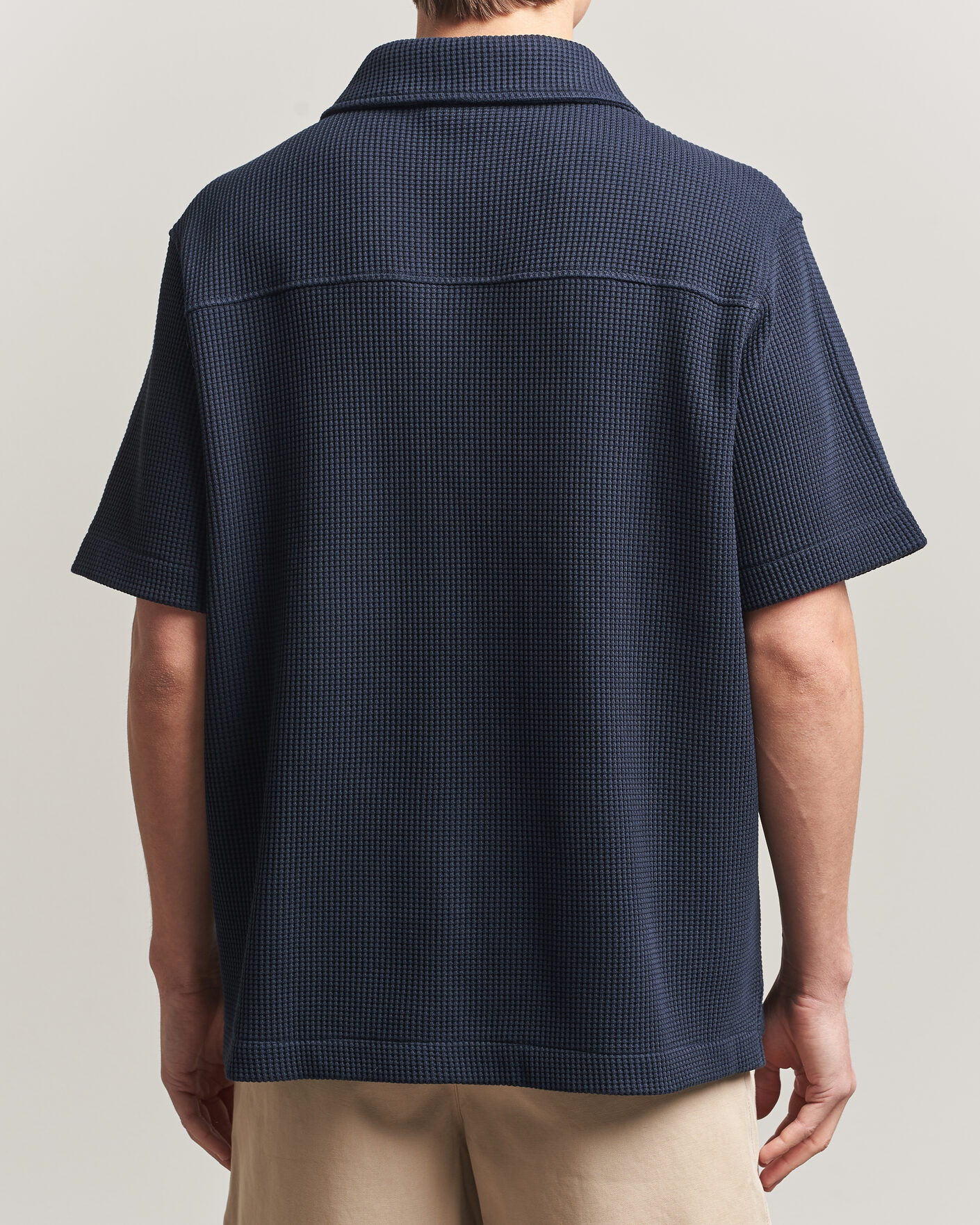 Heren | Overhemden | J.Lindeberg | Theron Waffle Resort Shirt Navy