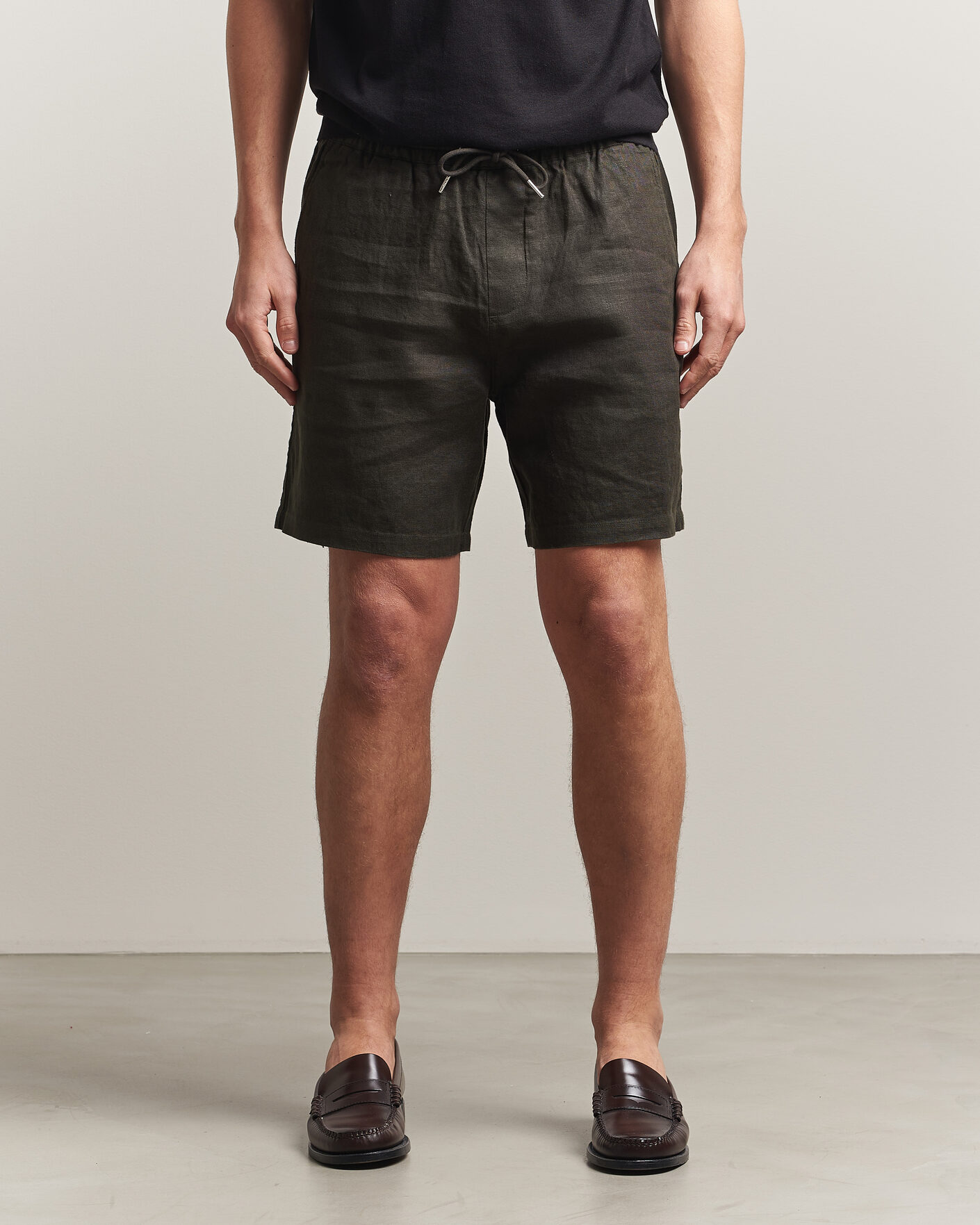 Homme | Shorts | NN07 | Gregor Linen Drawstring Shorts Dark Army