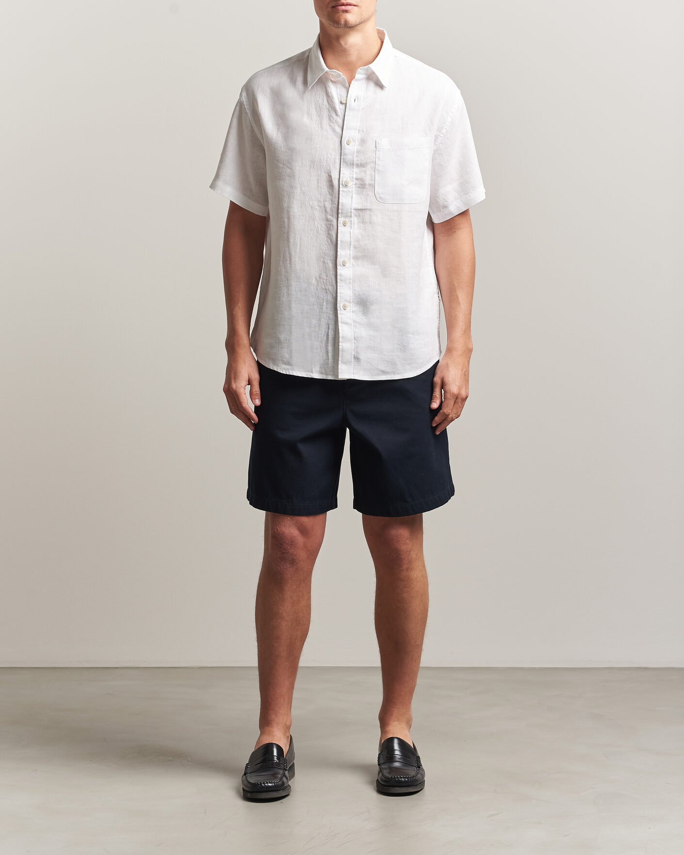 Homme | Chemises | NN07 | Deon Linen Short Sleeve Shirt White
