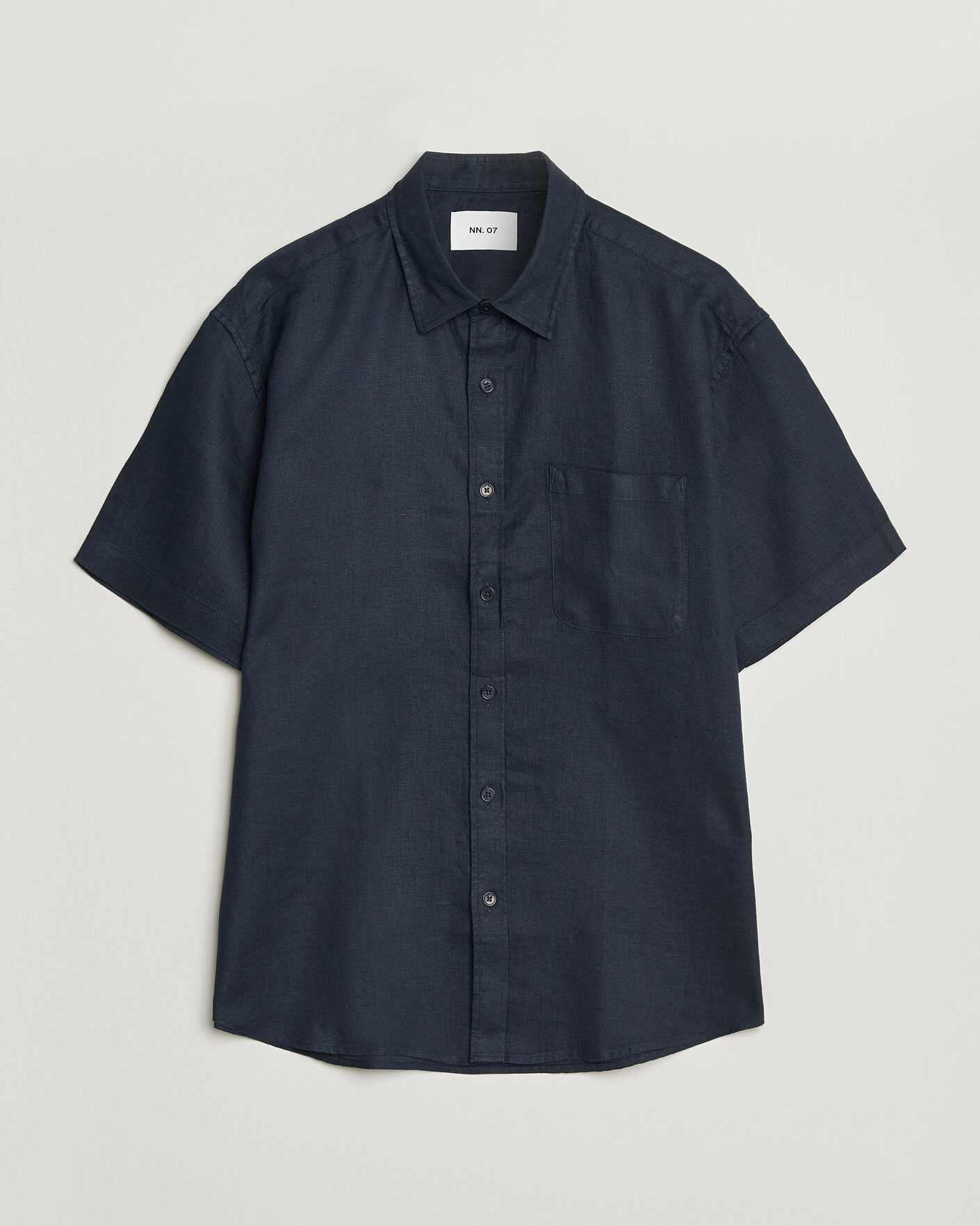 Heren | Overhemden | NN07 | Deon Linen Short Sleeve Shirt Navy Blue