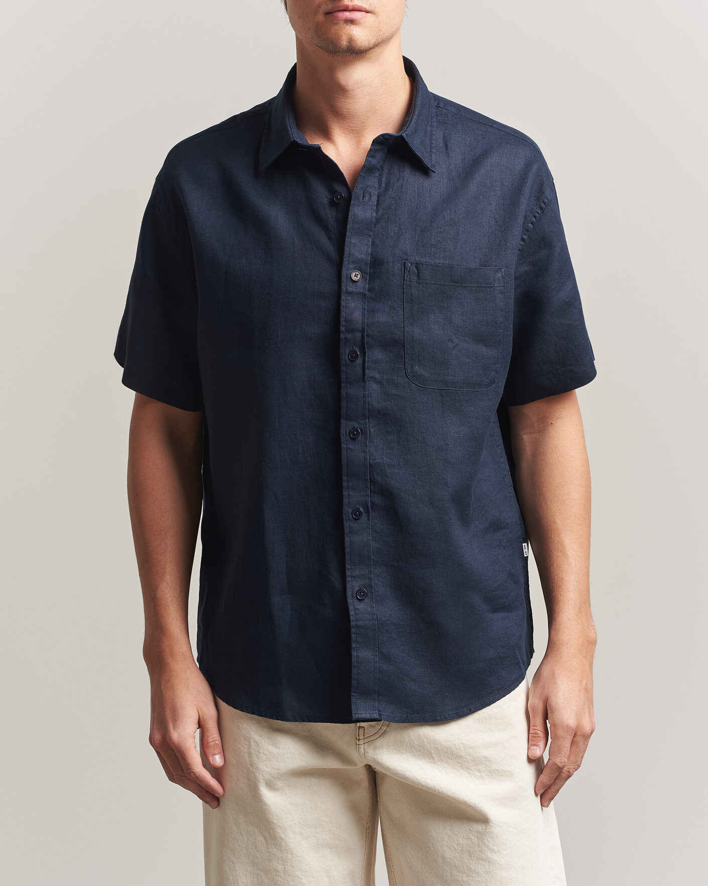 Heren | Overhemden | NN07 | Deon Linen Short Sleeve Shirt Navy Blue