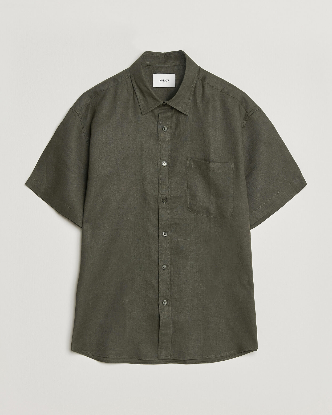 Heren | Overhemden | NN07 | Deon Linen Short Sleeve Shirt Dark Army