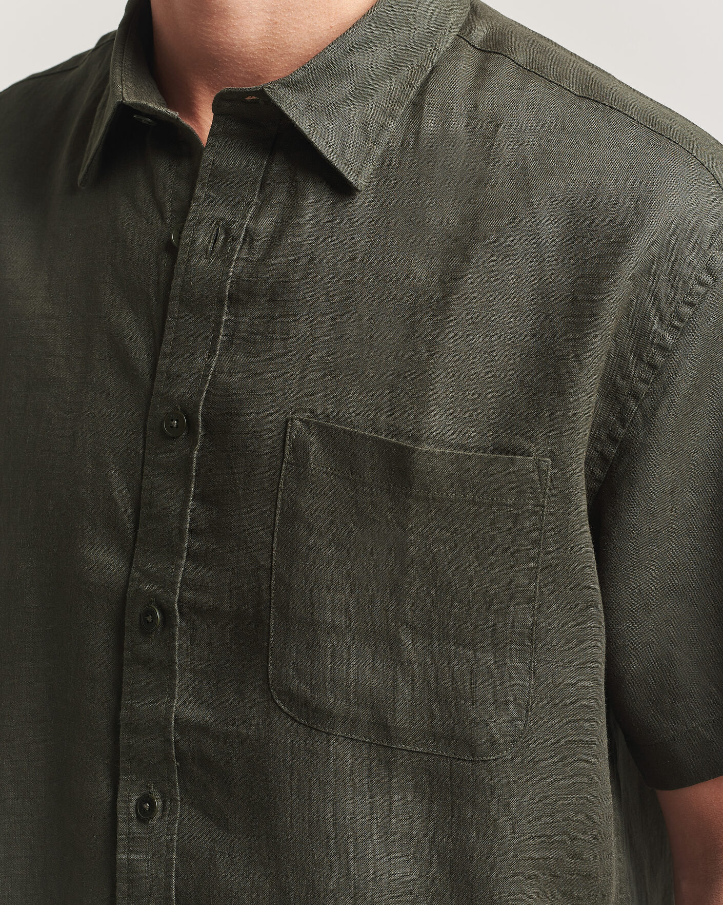 Heren | Overhemden | NN07 | Deon Linen Short Sleeve Shirt Dark Army