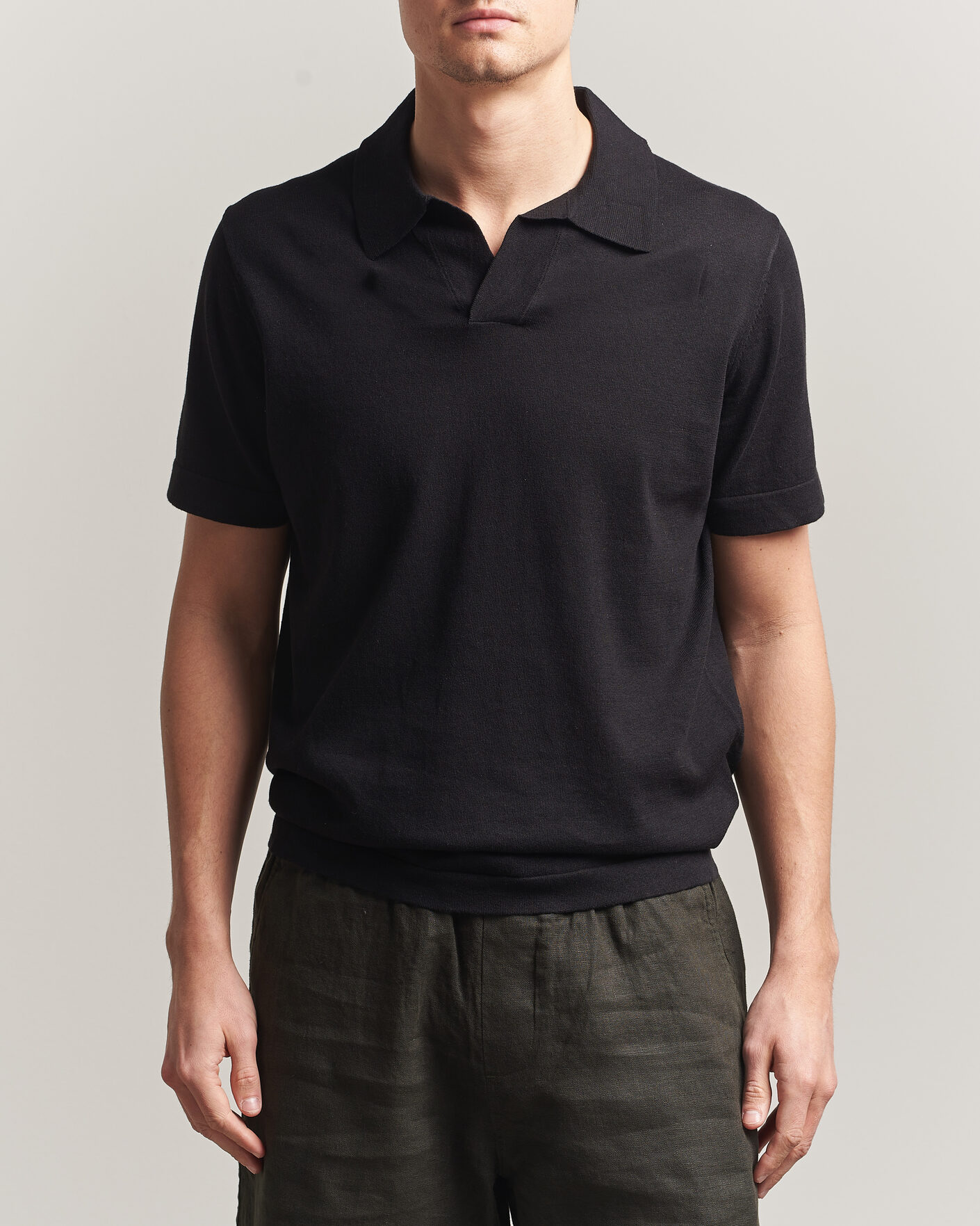 Homme | Polos | NN07 | Ryan Cotton/Linen Polo Black