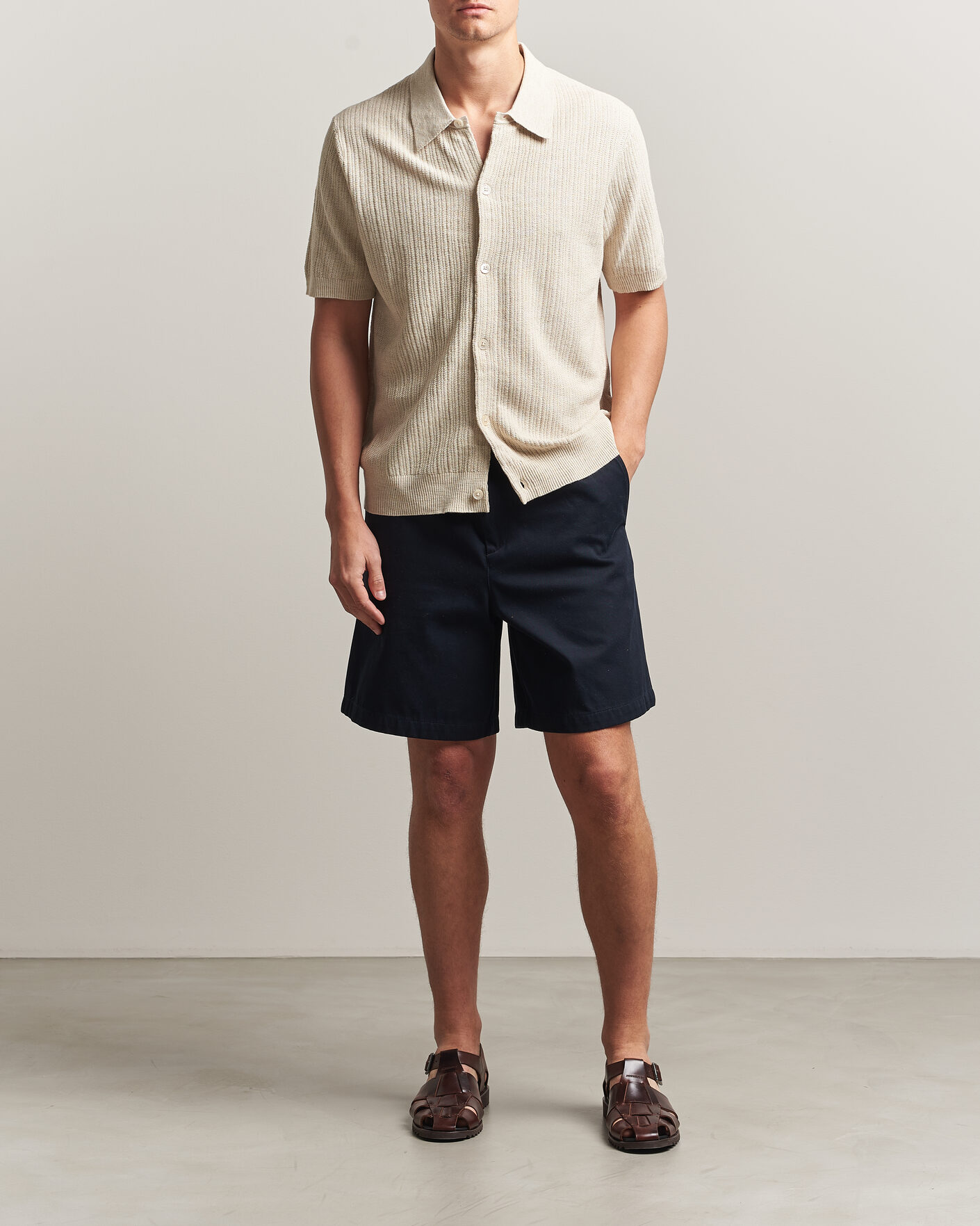 Homme | Chemises | NN07 | Nolan Knitted Short Sleeve Shirt Ivory
