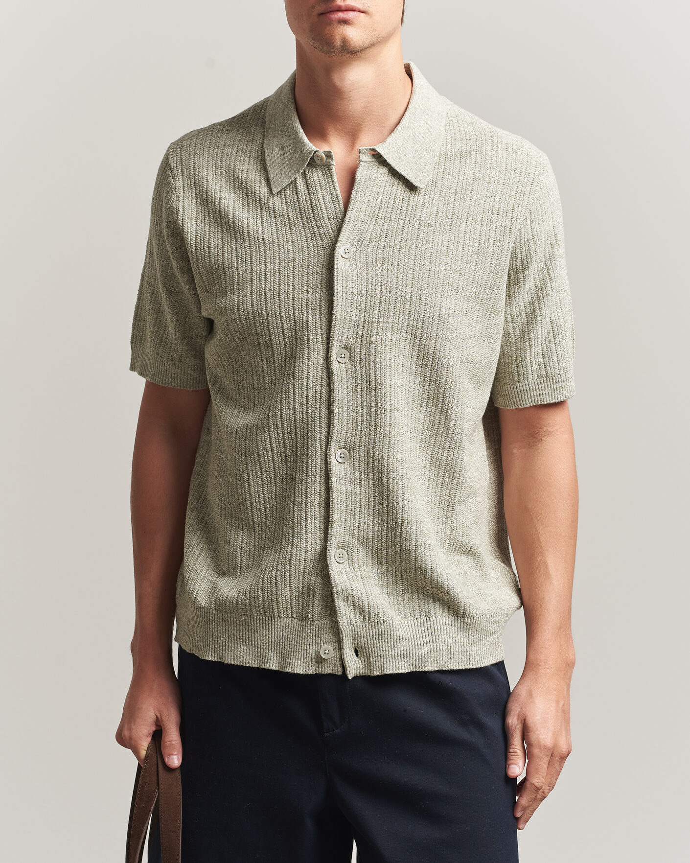 Homme | Chemises | NN07 | Nolan Knitted Short Sleeve Shirt Sage Green