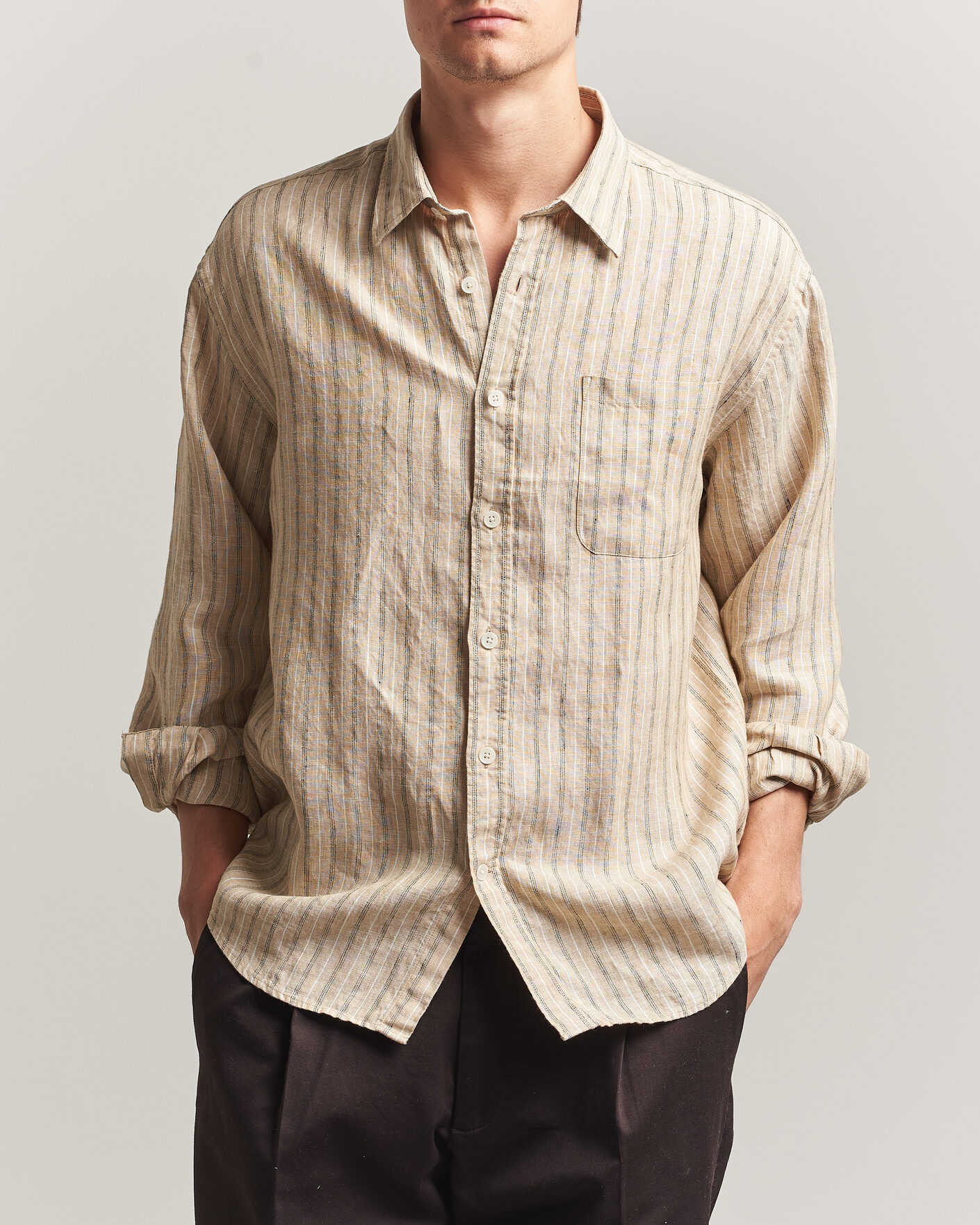 Heren | Overhemden | NN07 | Deon Linen Shirt Black Stripe