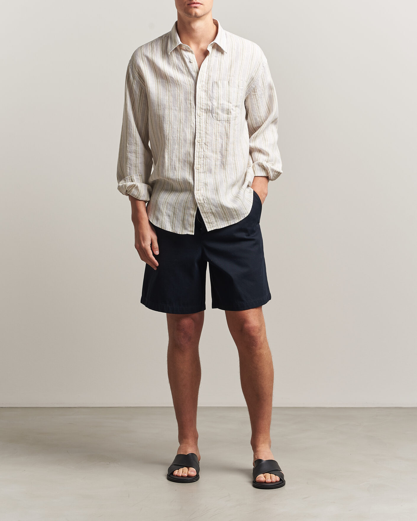Homme | Chemises | NN07 | Deon Linen Shirt Mint Stripe