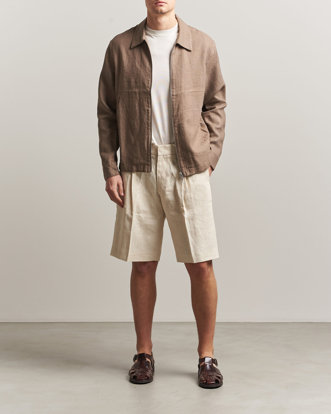 Heren | Overhemden | NN07 | Alban Linen Full Zip Overshirt Clay Mirage
